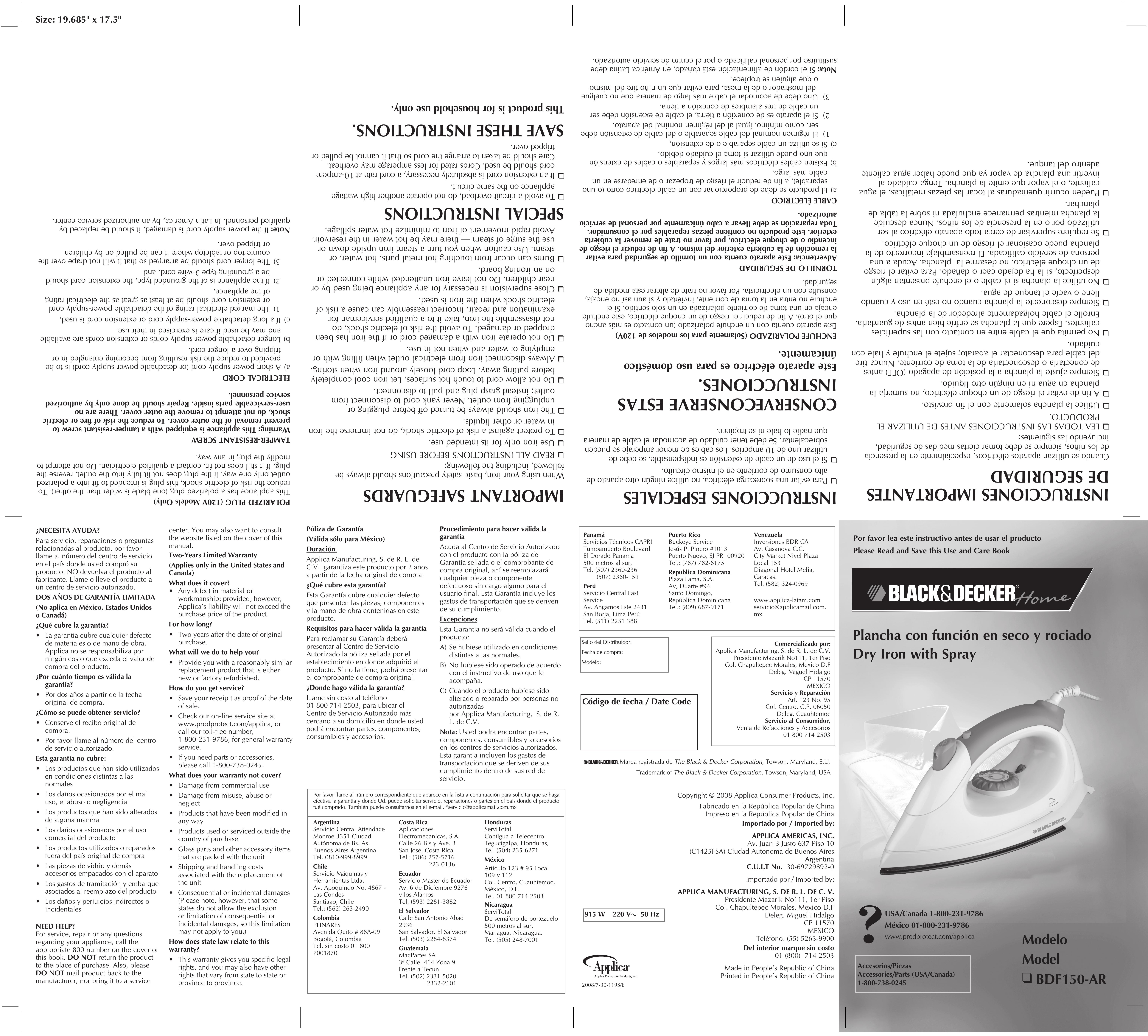 Black & Decker BDF150-AR Iron User Manual (Page 1)