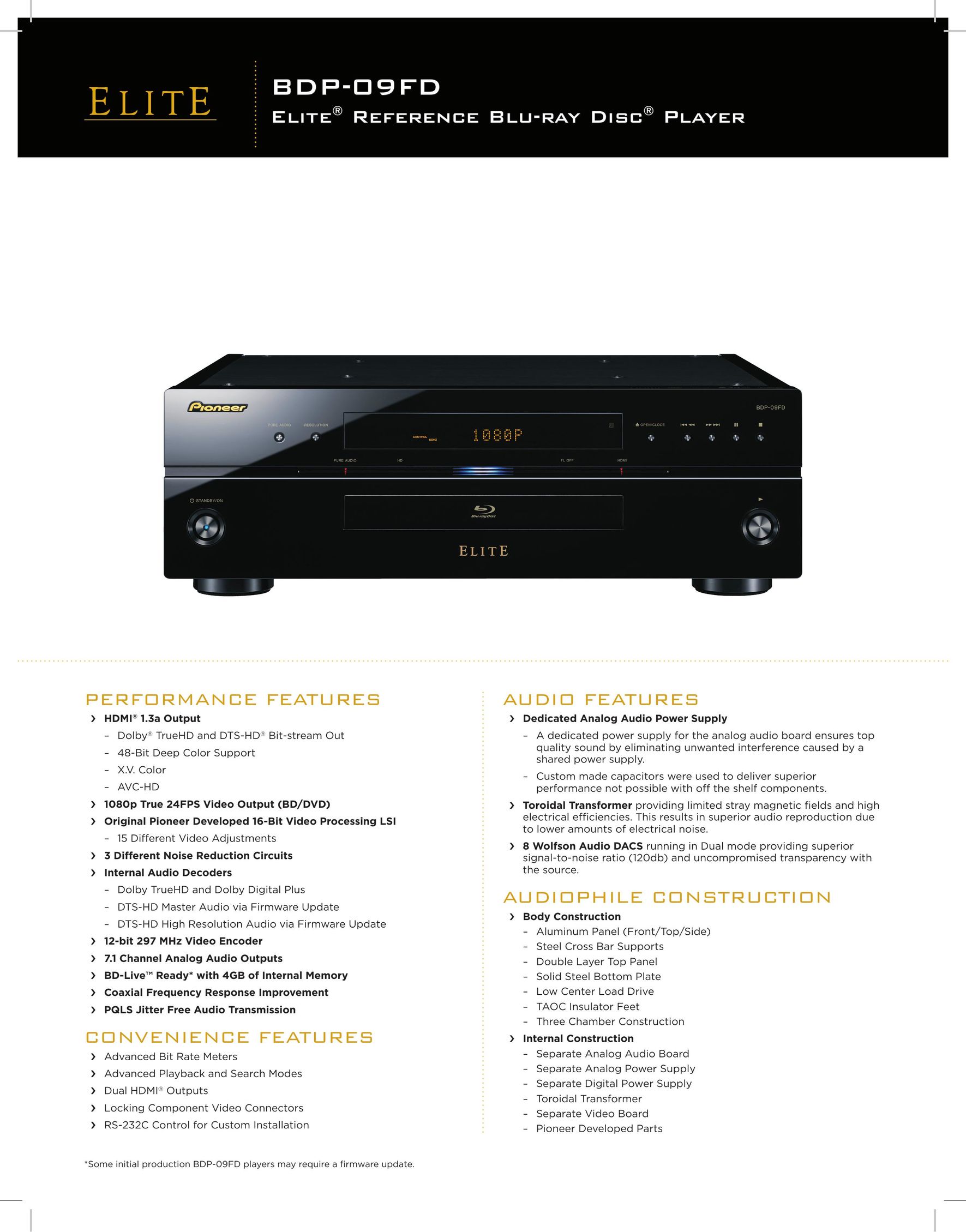 Elite BDP-09FD Blu-ray Player User Manual (Page 1)