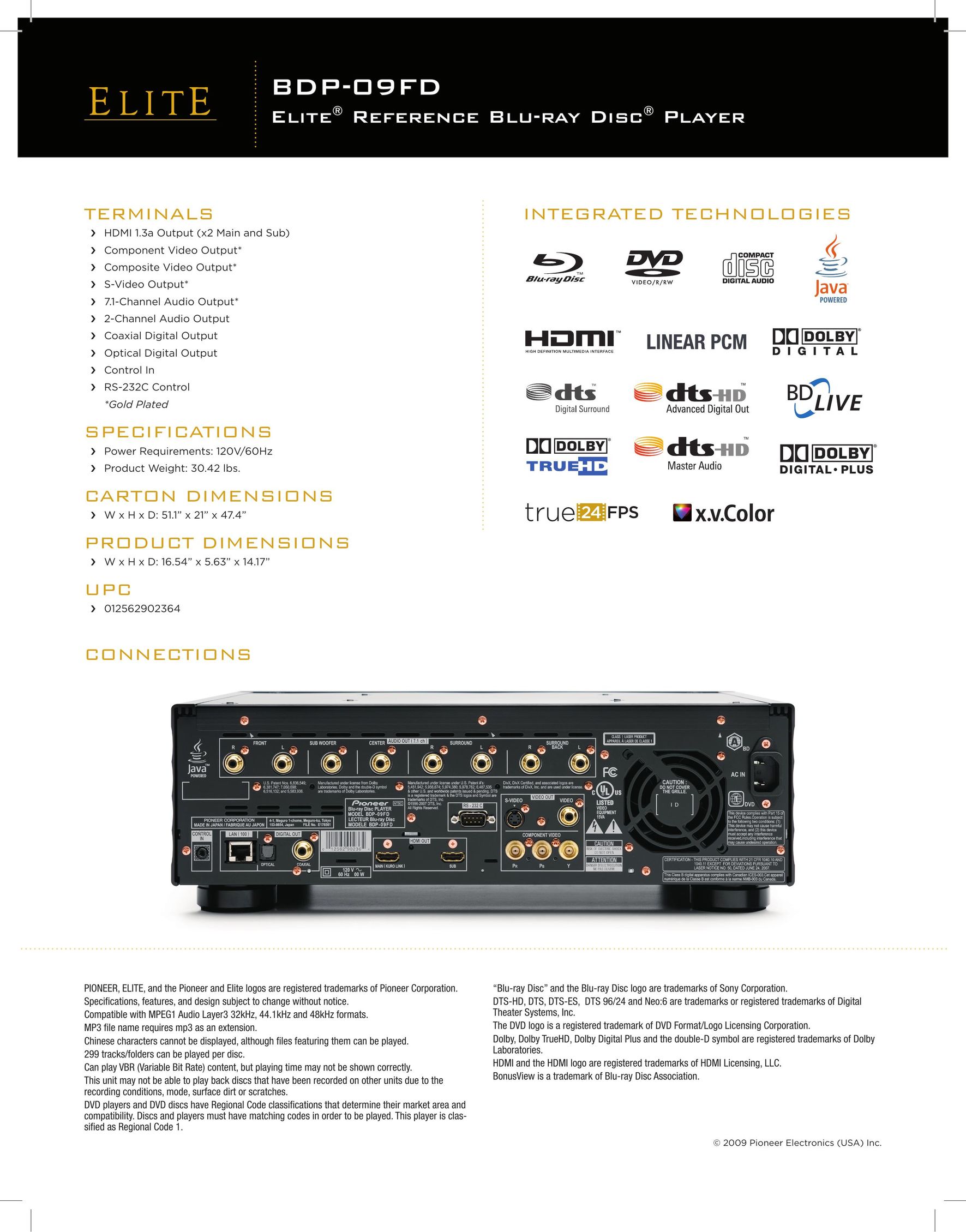 Elite BDP-09FD Blu-ray Player User Manual (Page 2)