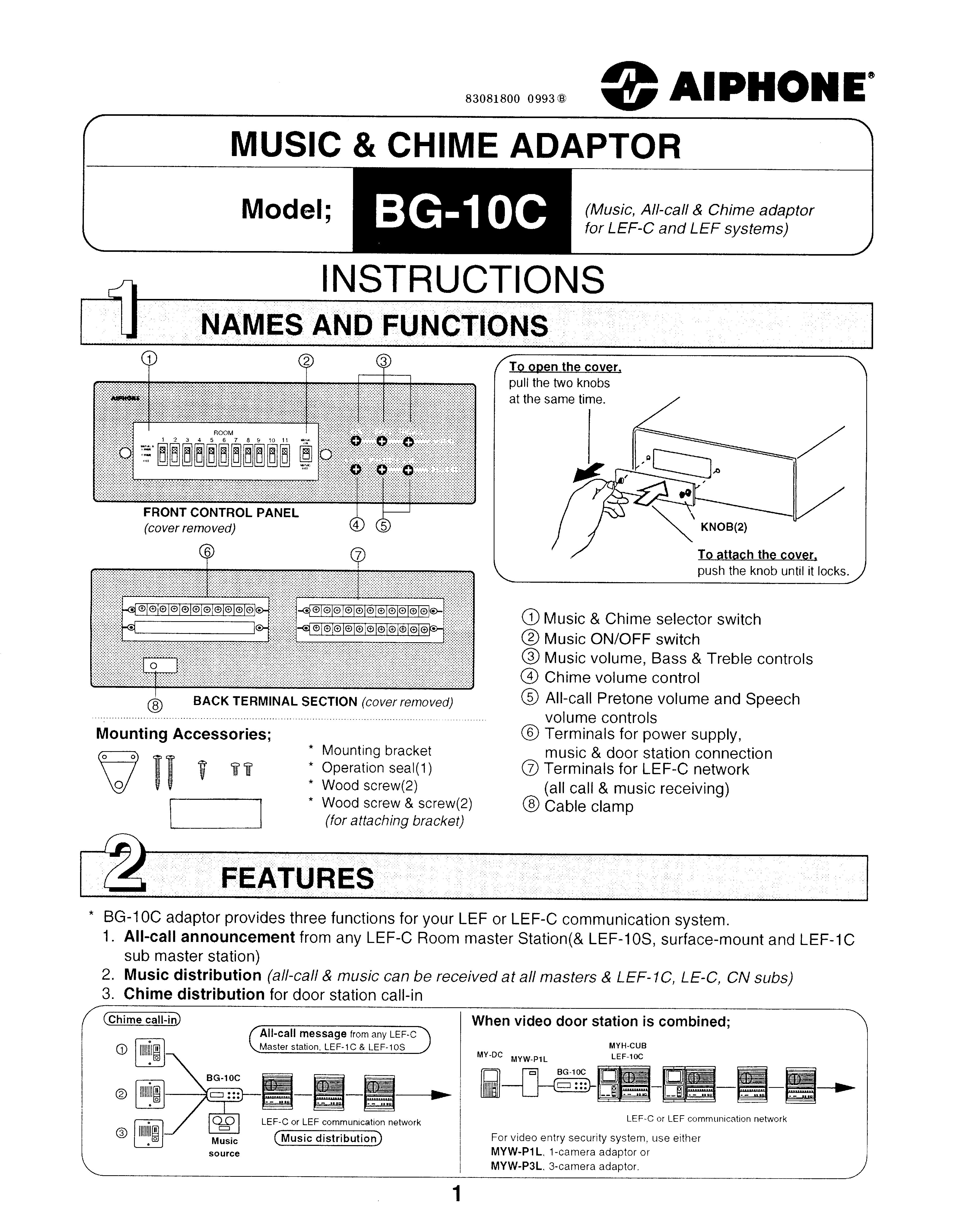 Aiphone BG-10C DJ Equipment User Manual (Page 1)