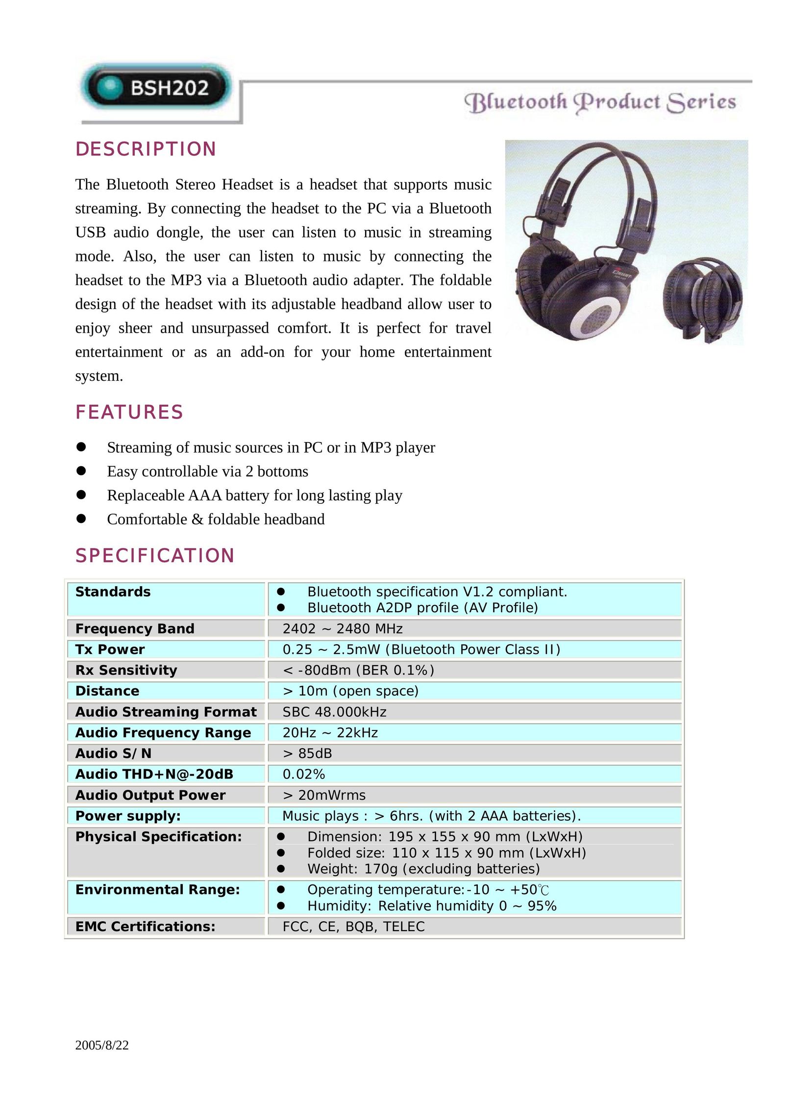 Abocom BSH202 Headphones User Manual (Page 1)