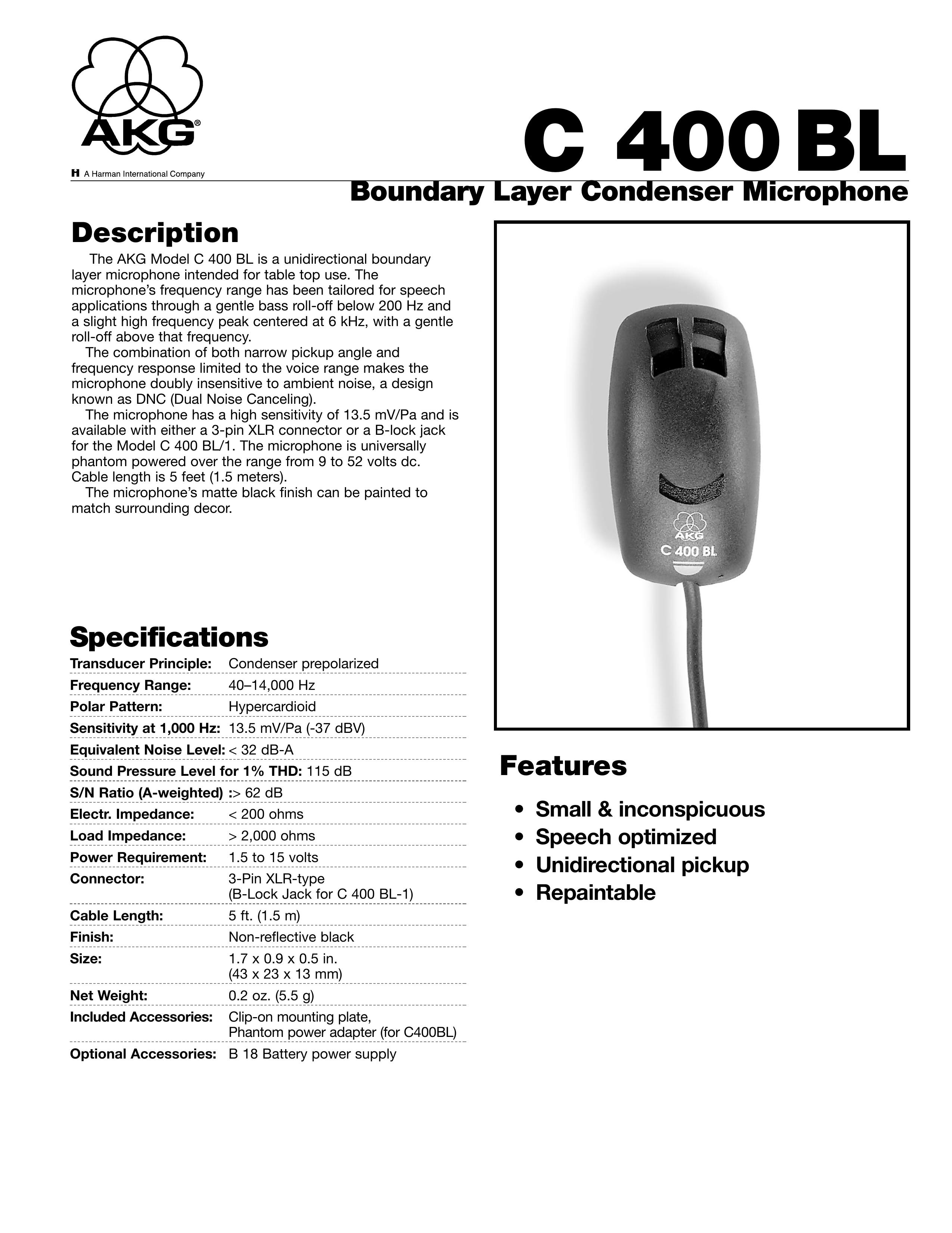 AKG Acoustics C400BL Microphone User Manual (Page 1)