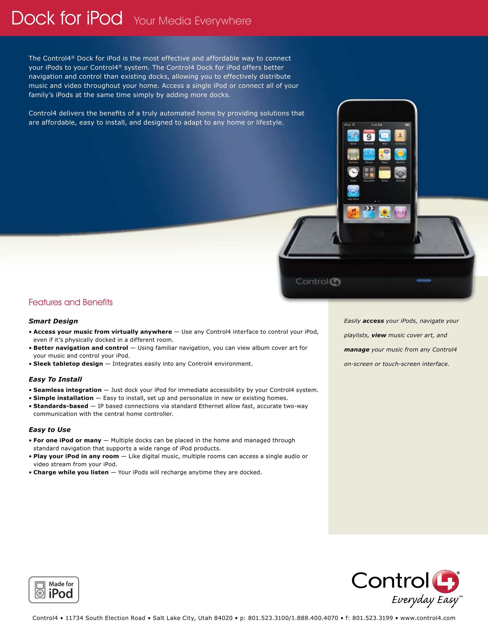 Control4 C4-IPDKTT-E-B MP3 Docking Station User Manual (Page 1)