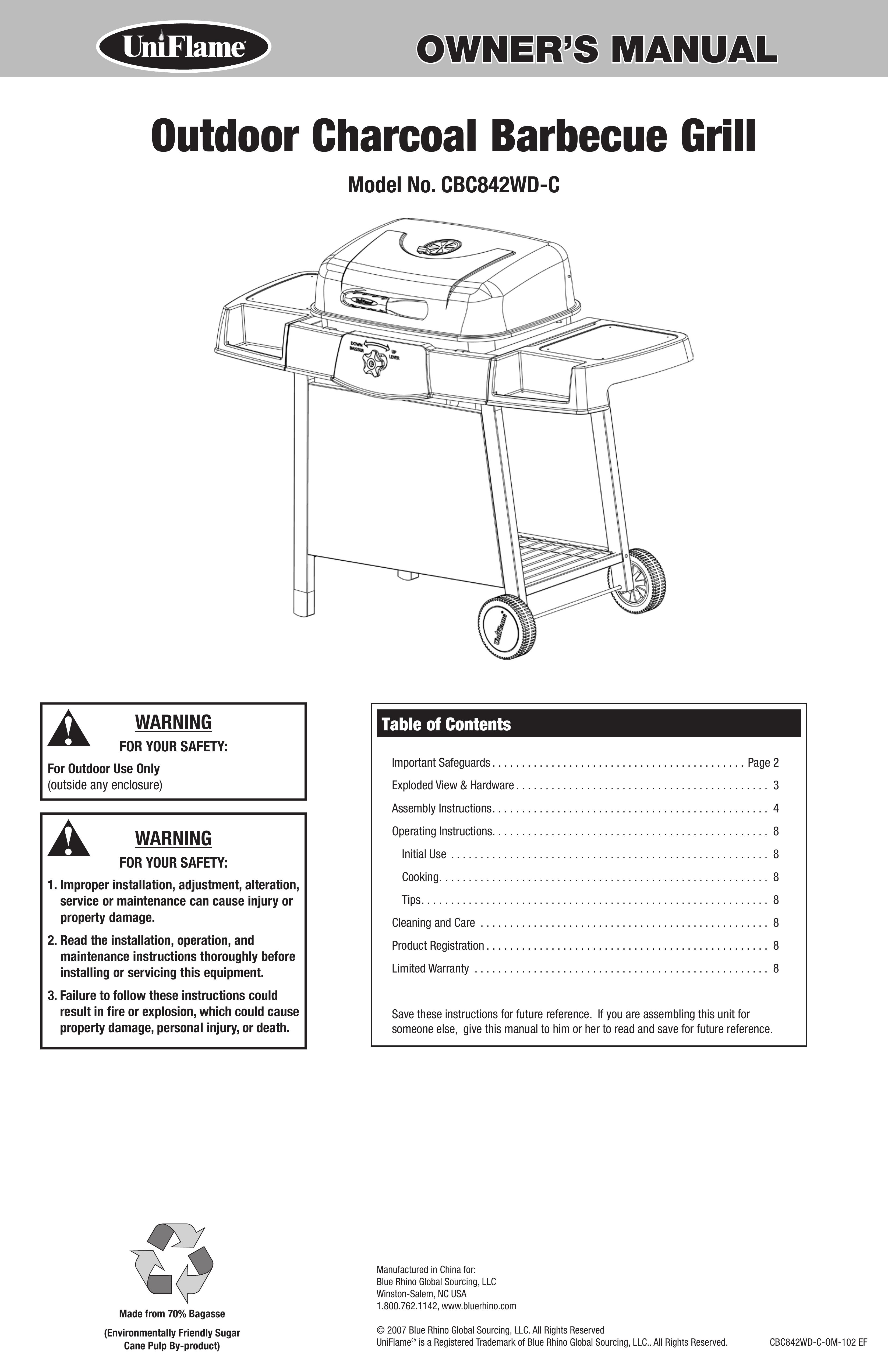 Blue Rhino CBC842WD-C Charcoal Grill User Manual (Page 1)