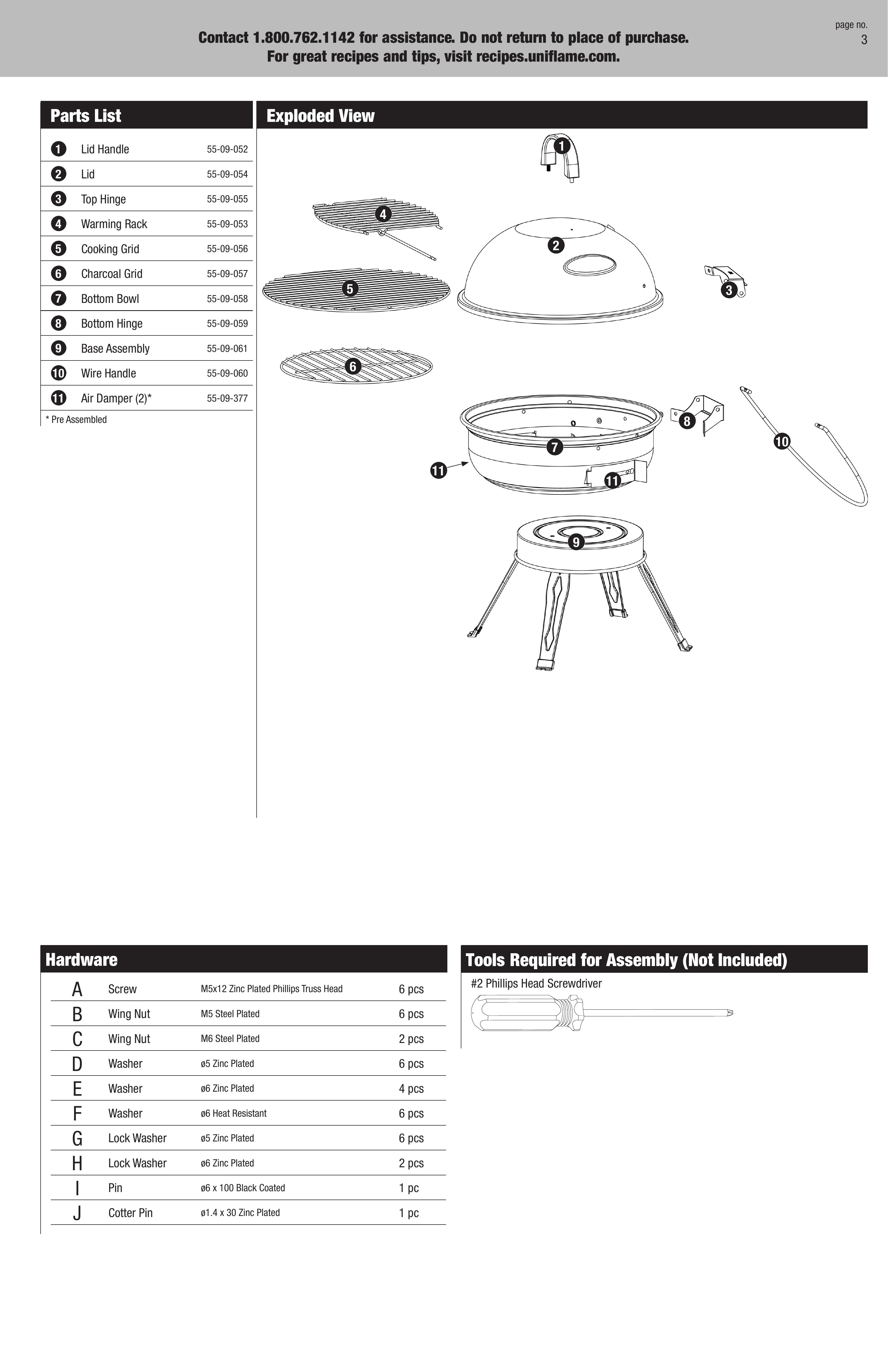 Blue Rhino CBT802WB Charcoal Grill User Manual (Page 3)