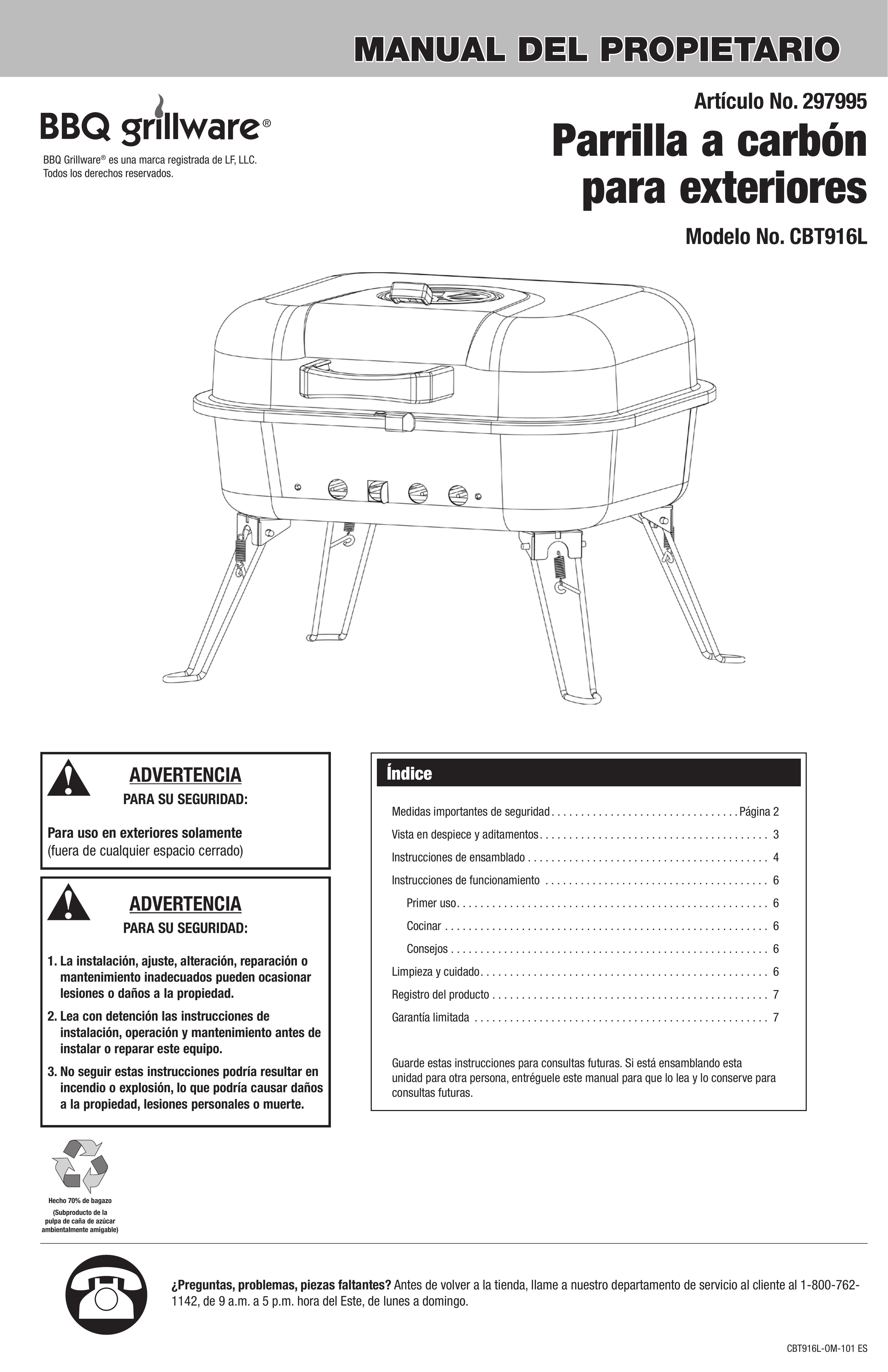 Blue Rhino CBT916L Charcoal Grill User Manual (Page 7)