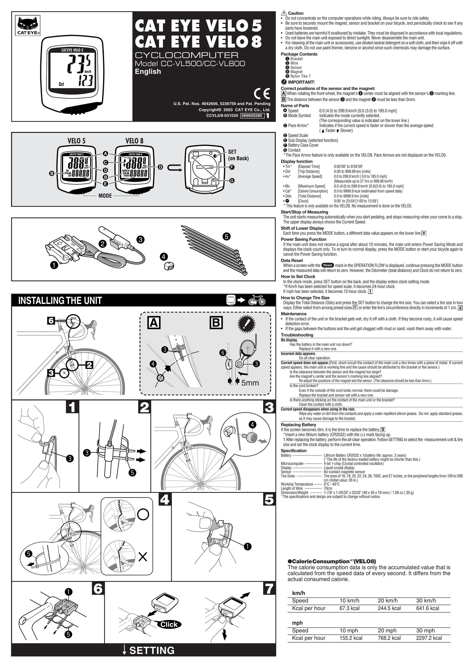 Cateye CC-VL800 Bicycle Accessories User Manual (Page 1)