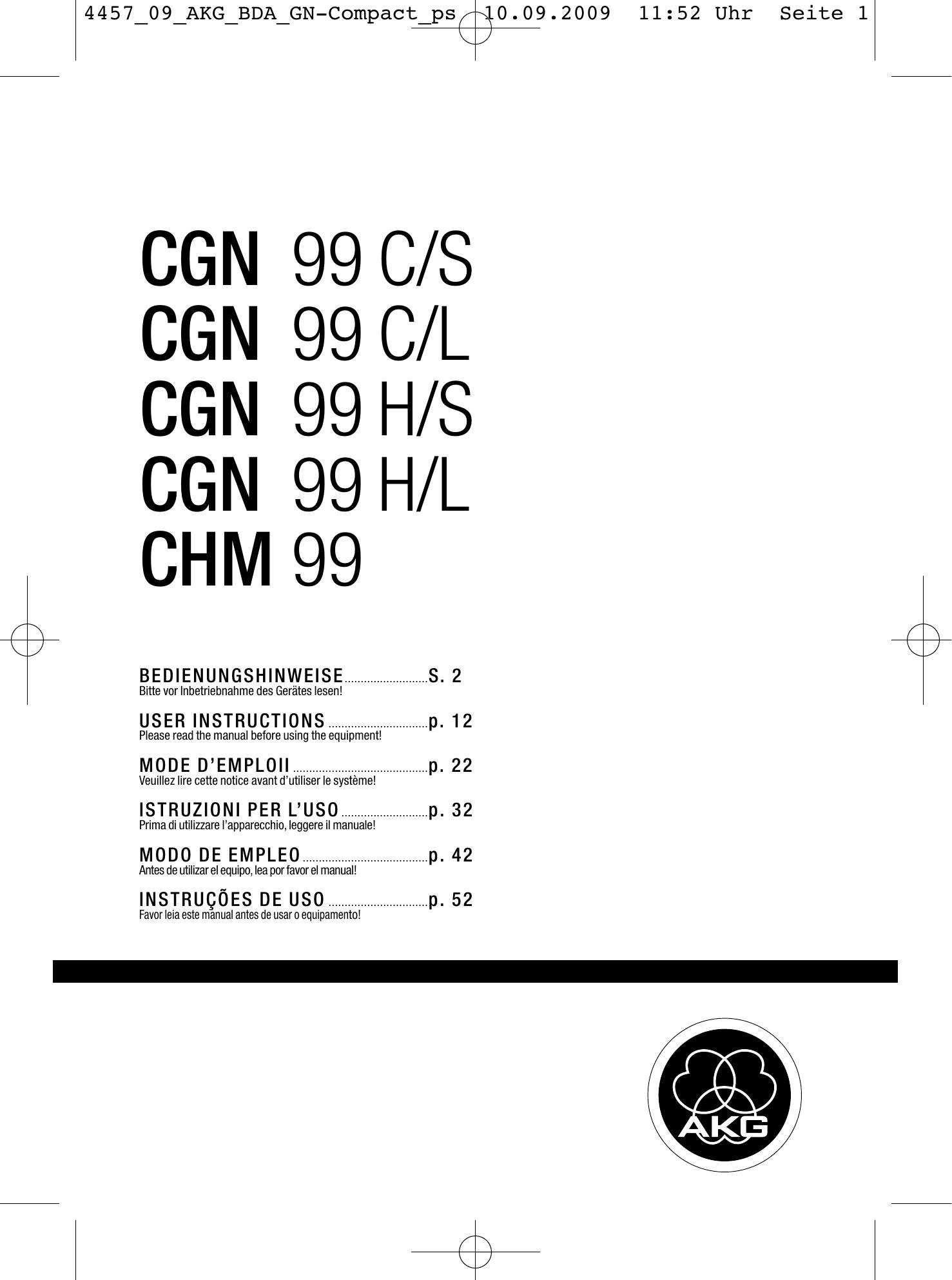 AKG Acoustics CGN 99 C/L Microphone User Manual (Page 1)