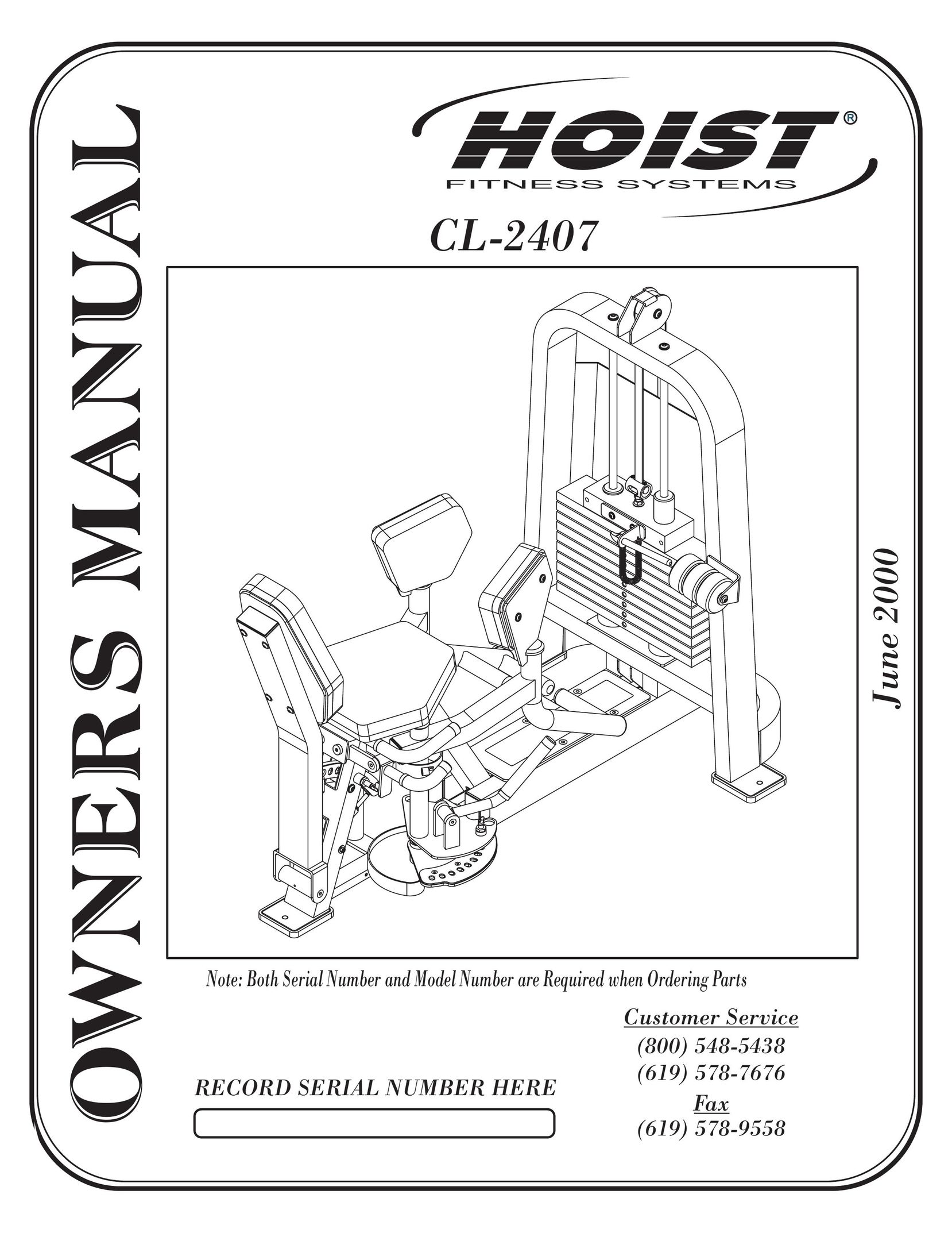 Hoist Fitness CL-2407 Fitness Equipment User Manual (Page 1)