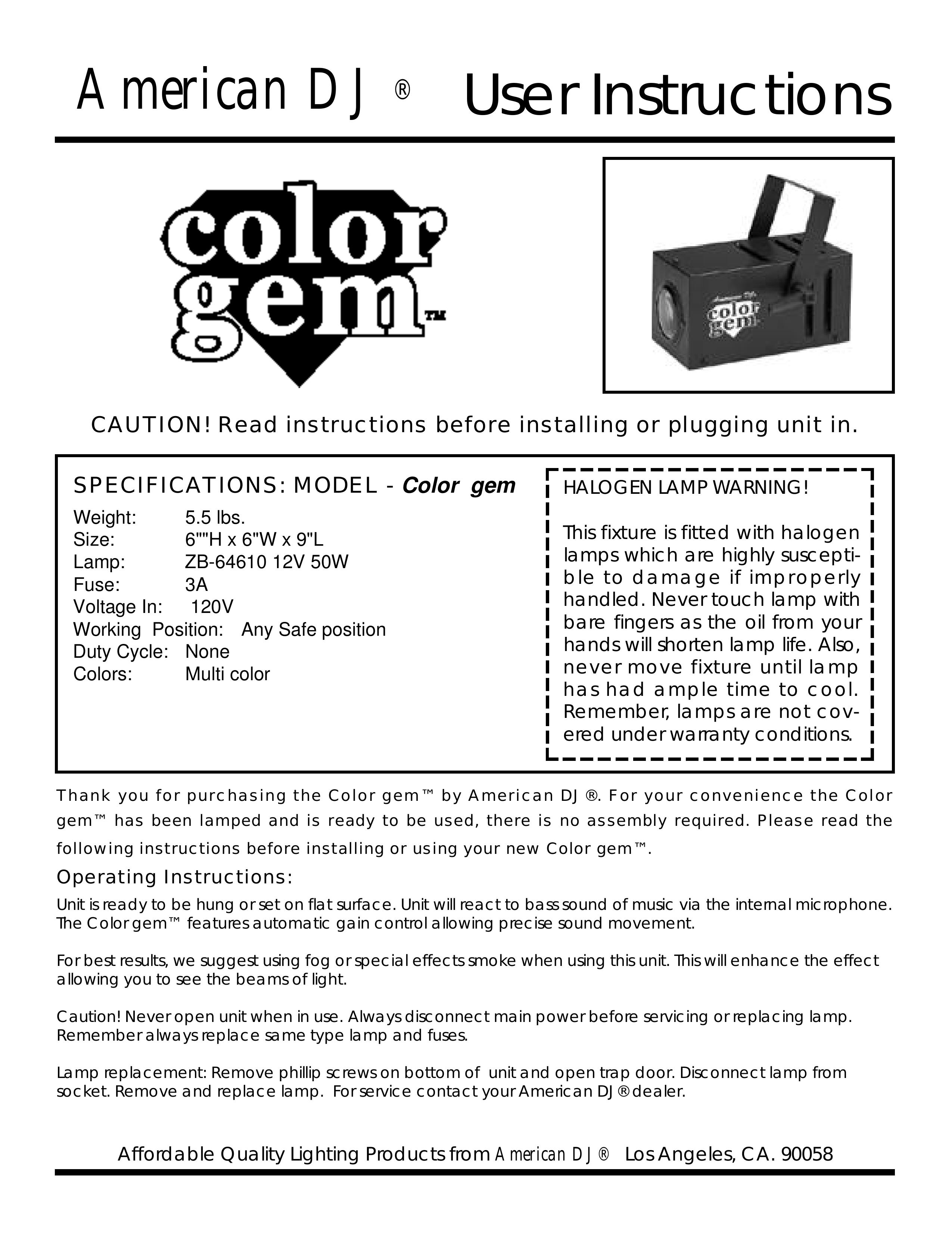 American DJ Color Gem DJ Equipment User Manual (Page 1)