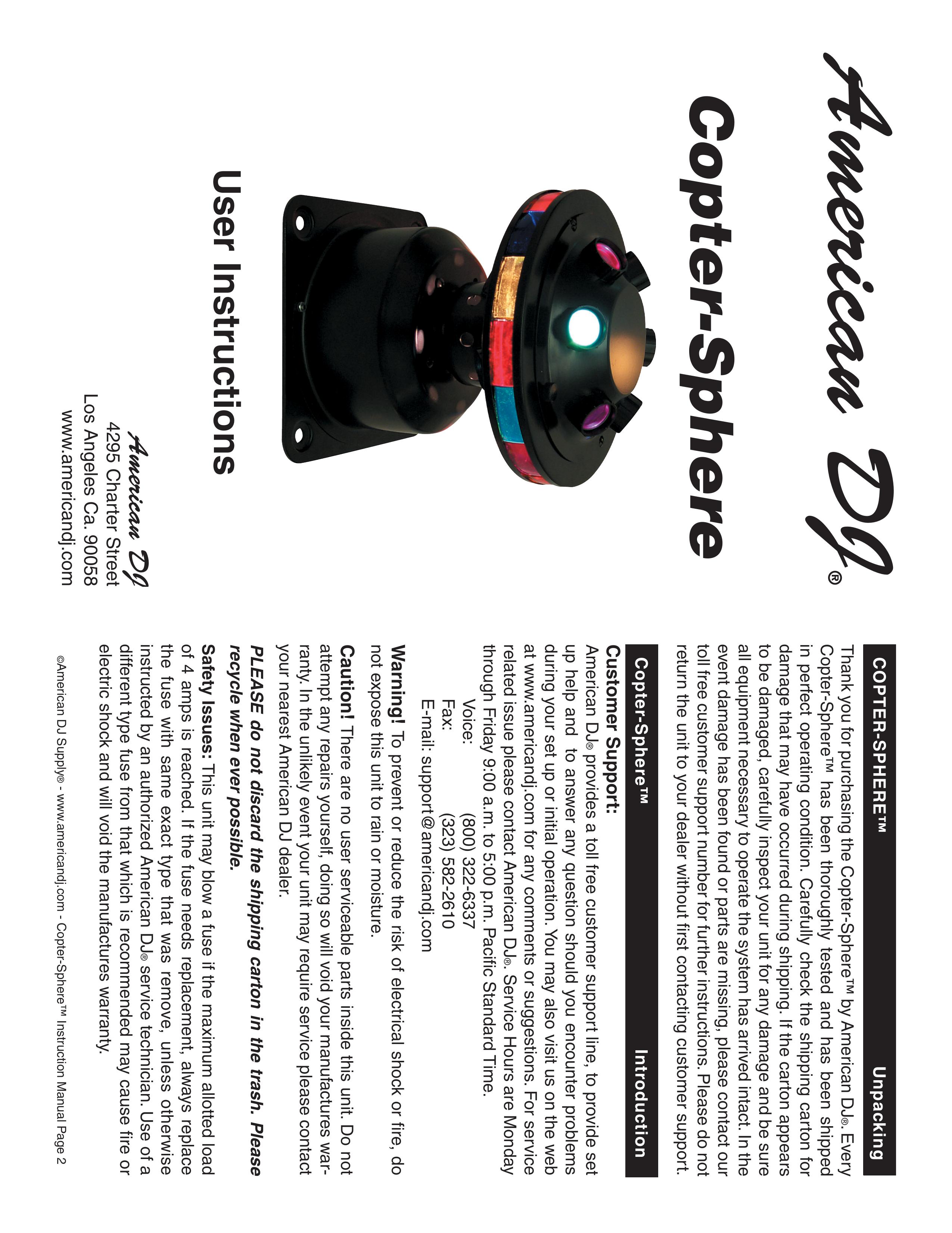 American DJ Copter-Sphere DJ Equipment User Manual (Page 1)