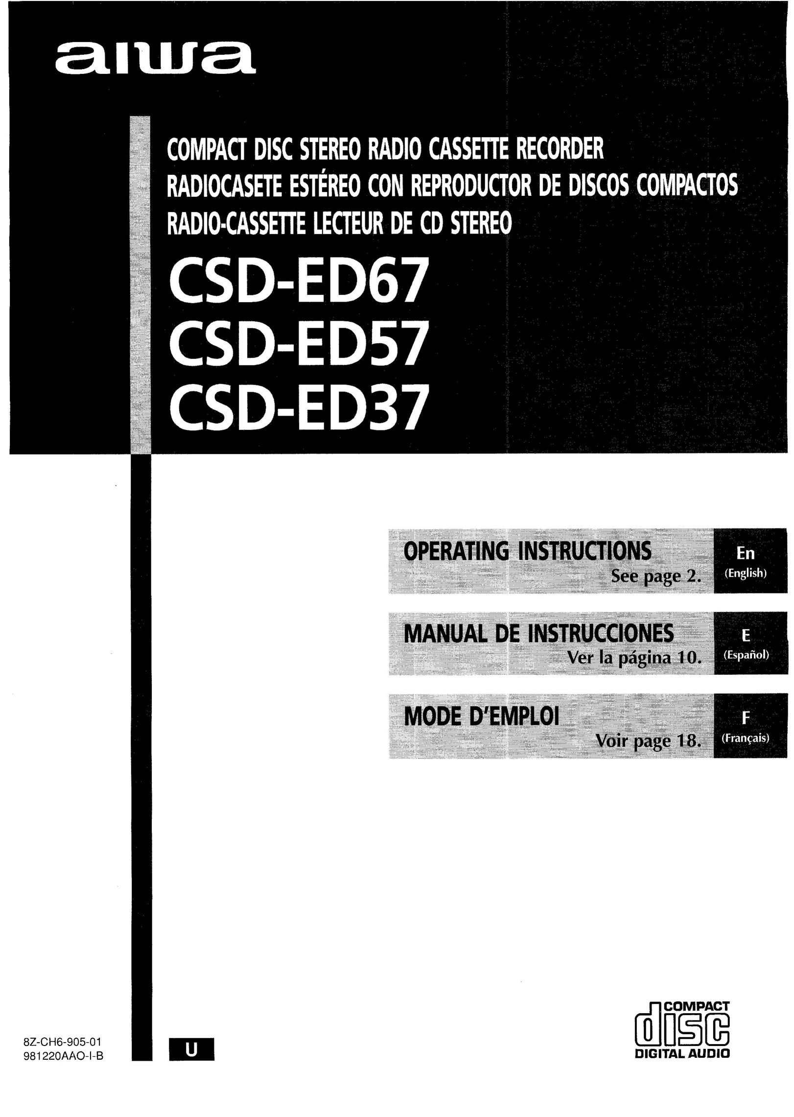 Aiwa CSD-ED 57 CD Player User Manual (Page 1)