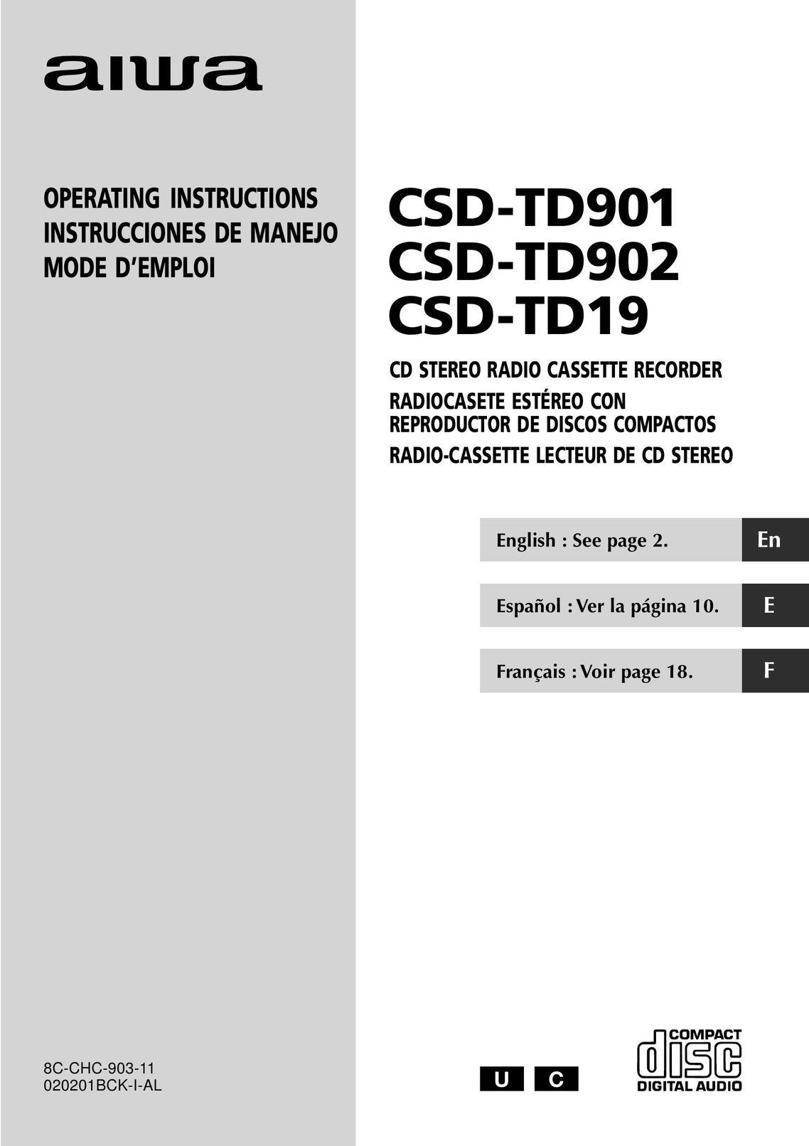Aiwa CSD-TD19 CD Player User Manual (Page 1)