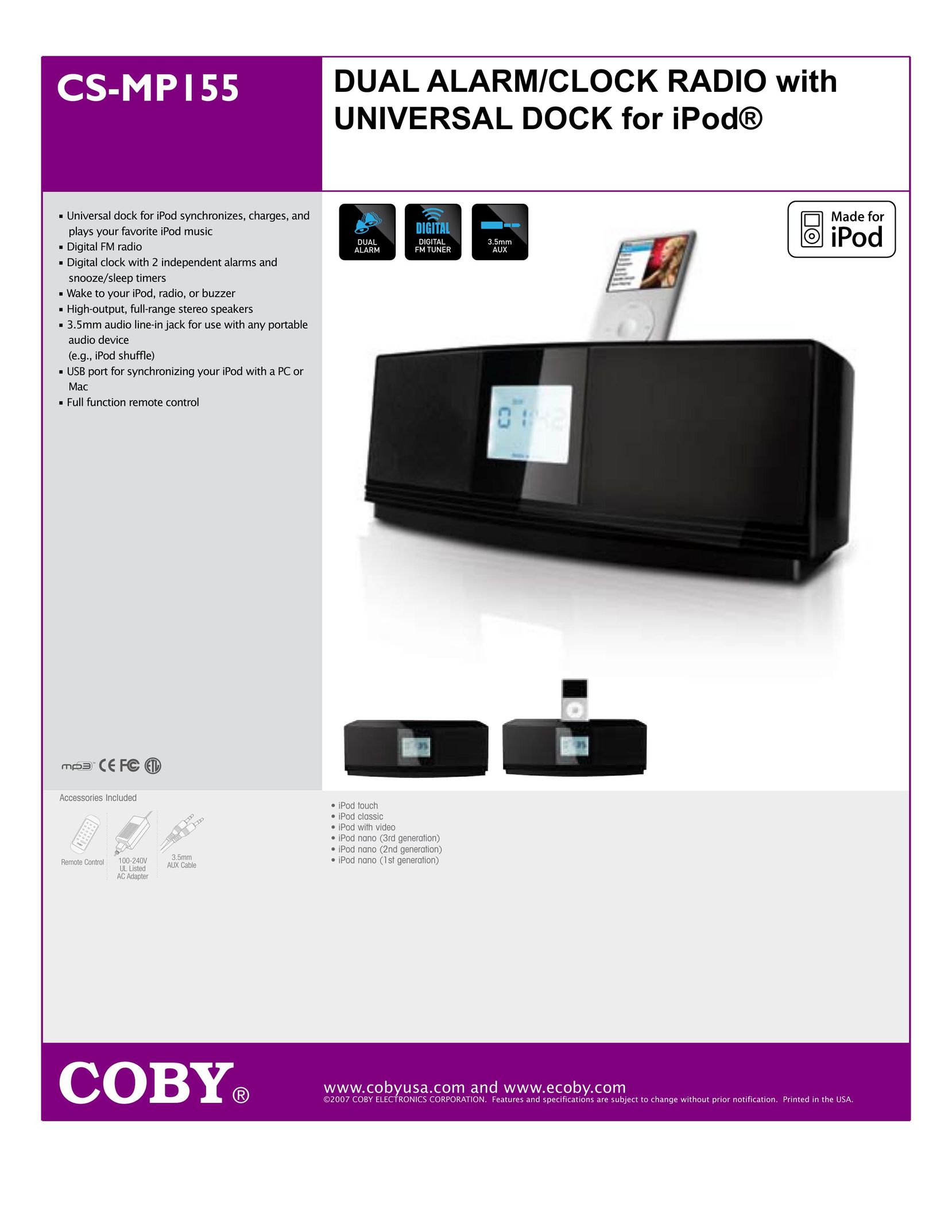 COBY electronic CSMP155 MP3 Docking Station User Manual (Page 1)