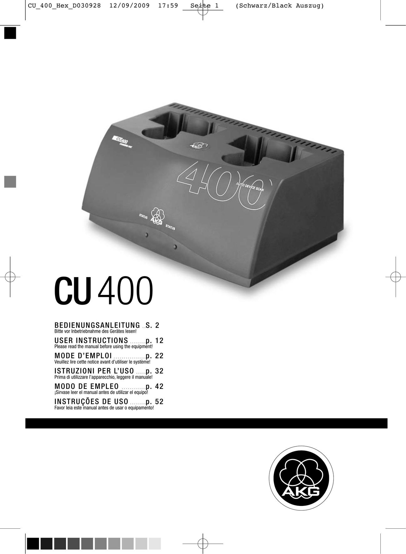 AKG Acoustics CU400 Battery Charger User Manual (Page 1)