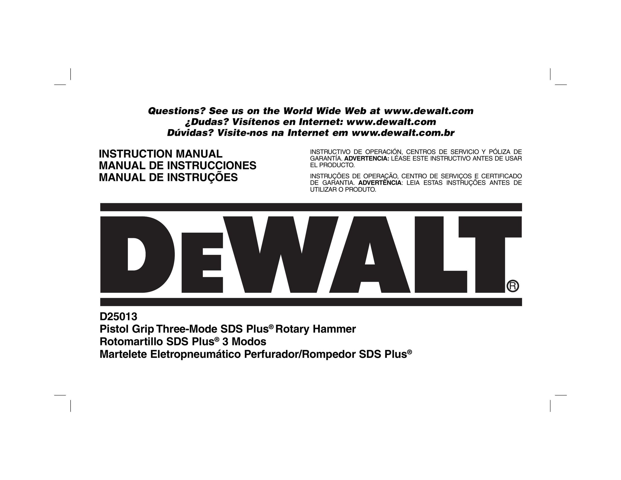 DeWalt D25013 Power Hammer User Manual (Page 1)