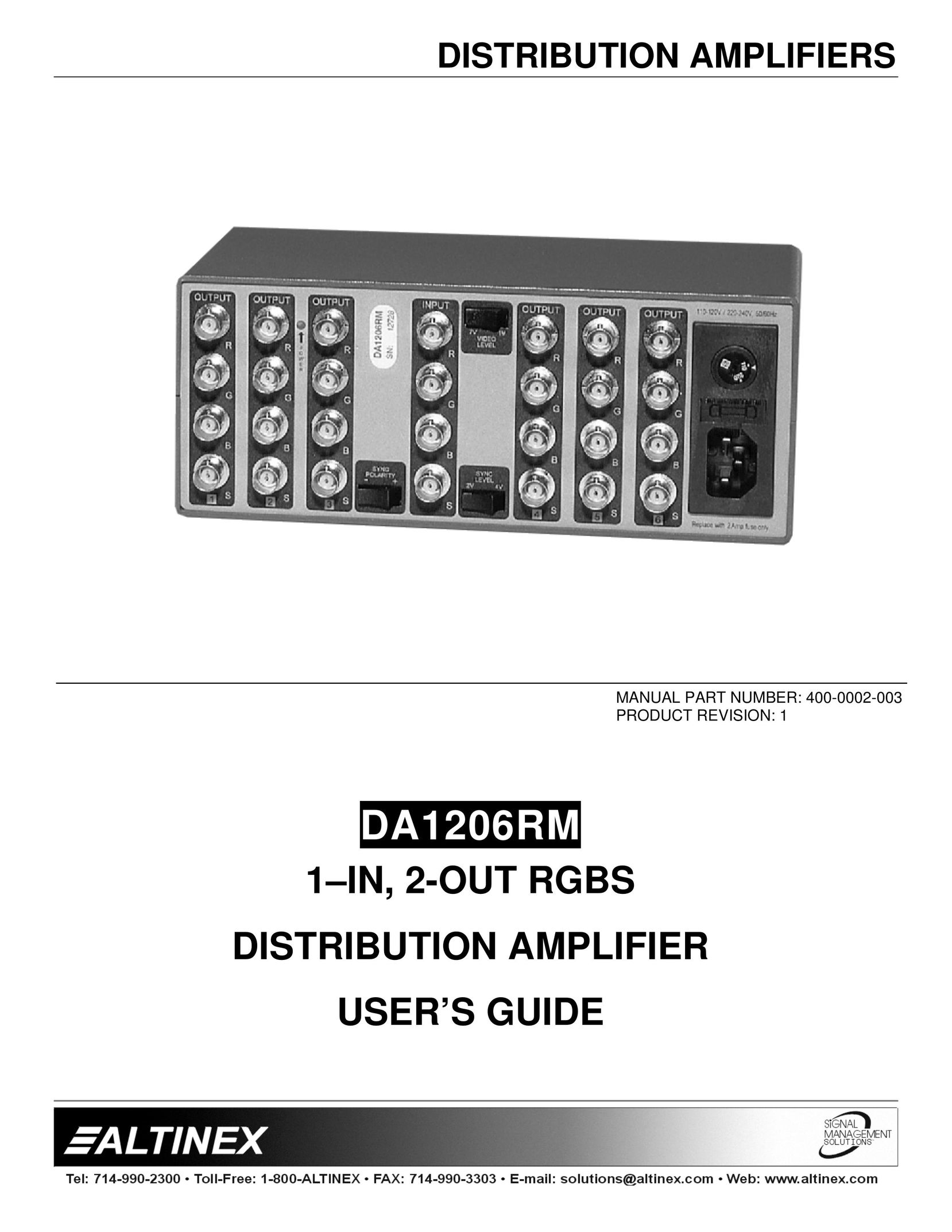 Altinex DA1206RM Stereo Amplifier User Manual (Page 1)