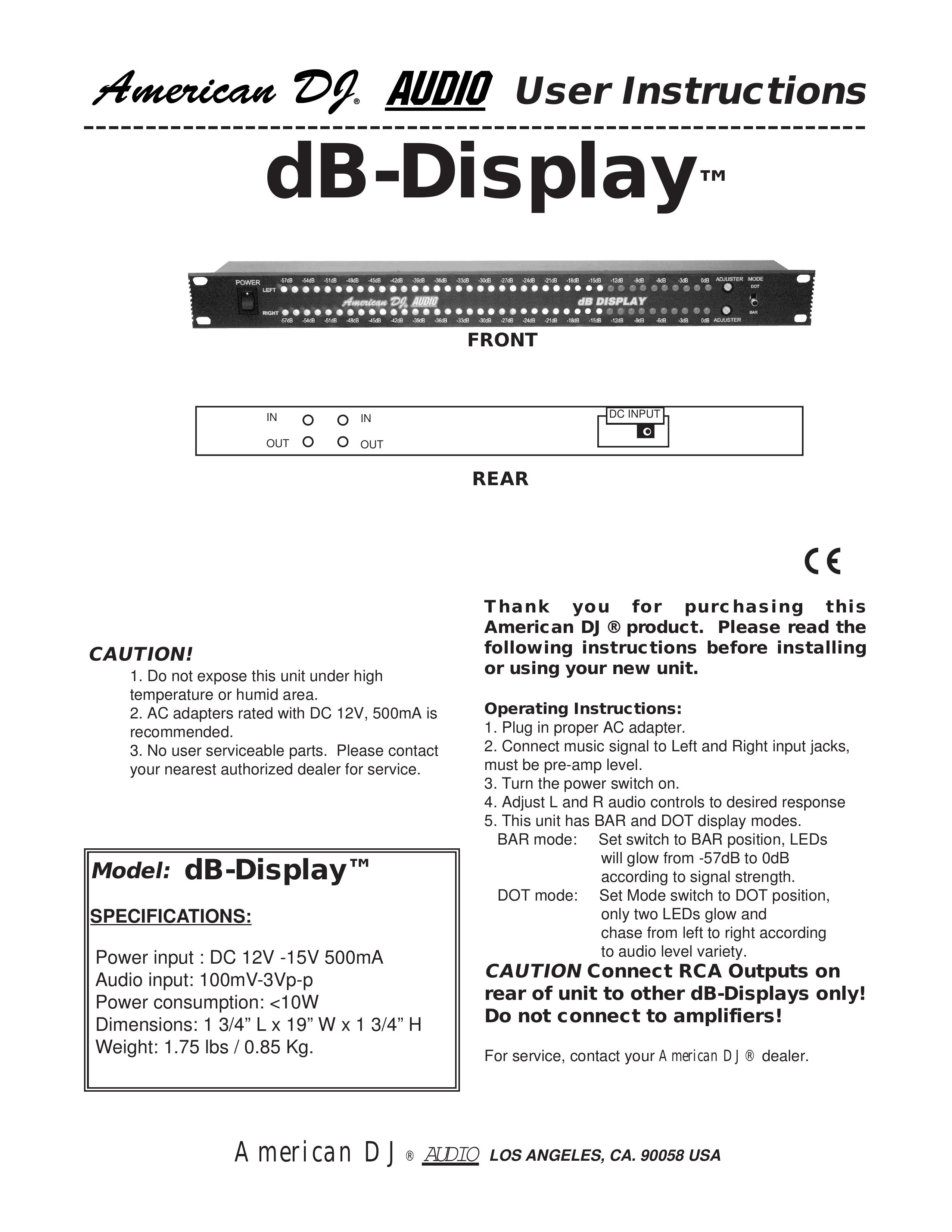 American DJ dB-Display DJ Equipment User Manual (Page 1)