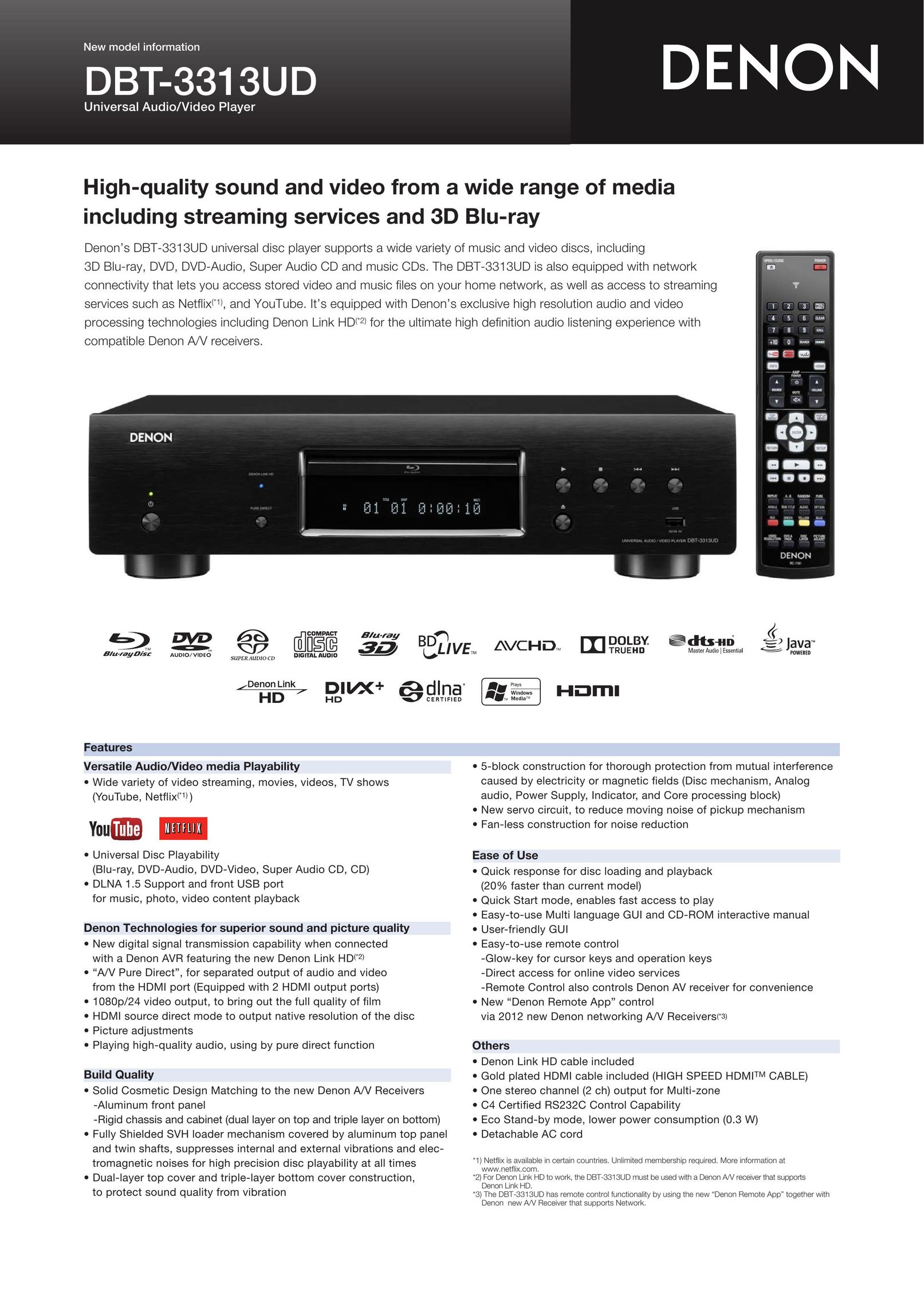 Denon DBT-3313UD Blu-ray Player User Manual (Page 1)
