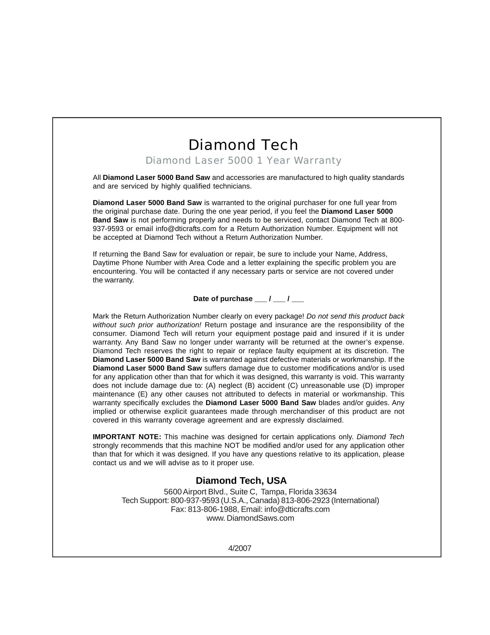 Diamond Power Products DL 5000 Saw User Manual (Page 8)
