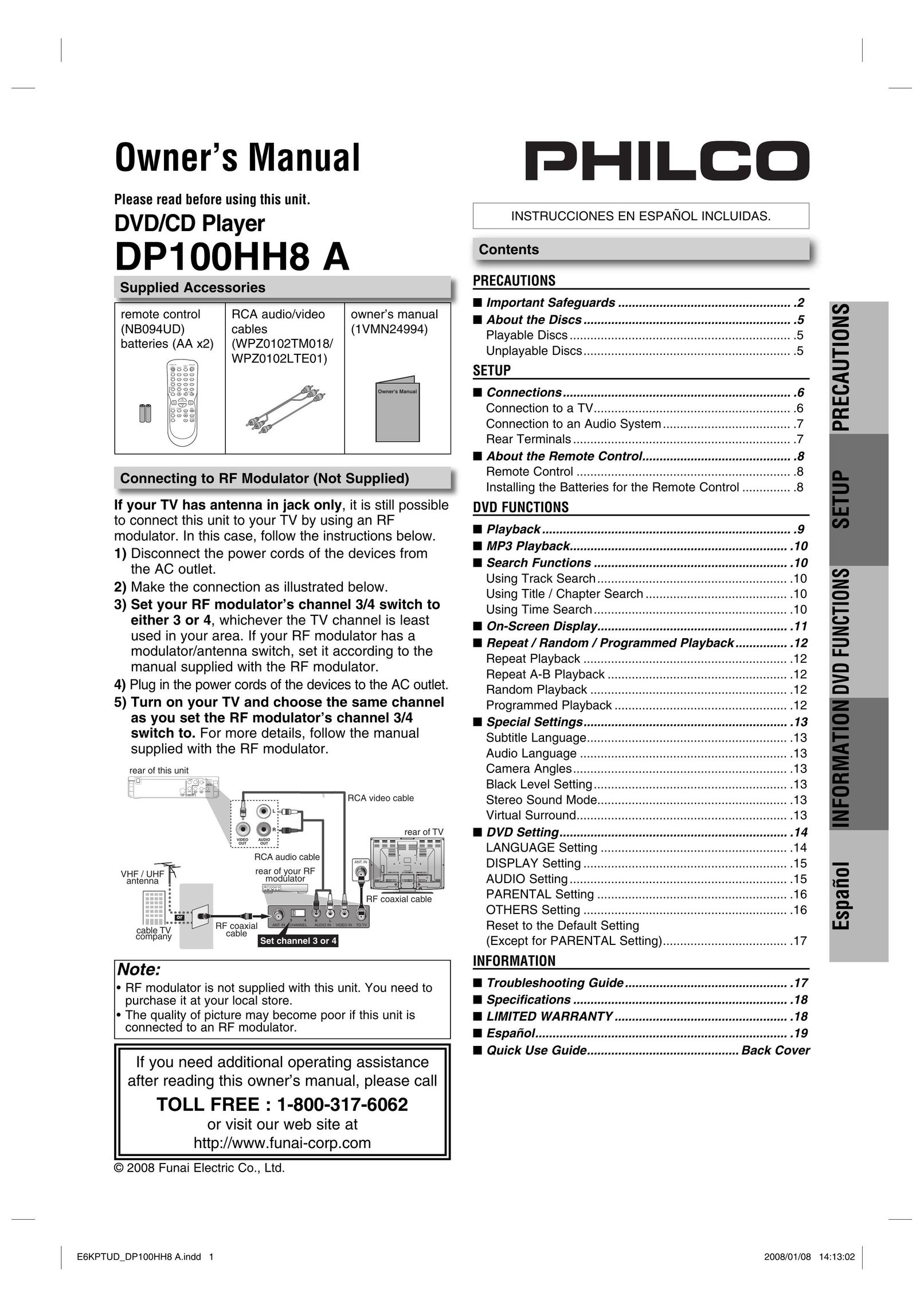 FUNAI DP100HH8A CD Player User Manual (Page 1)
