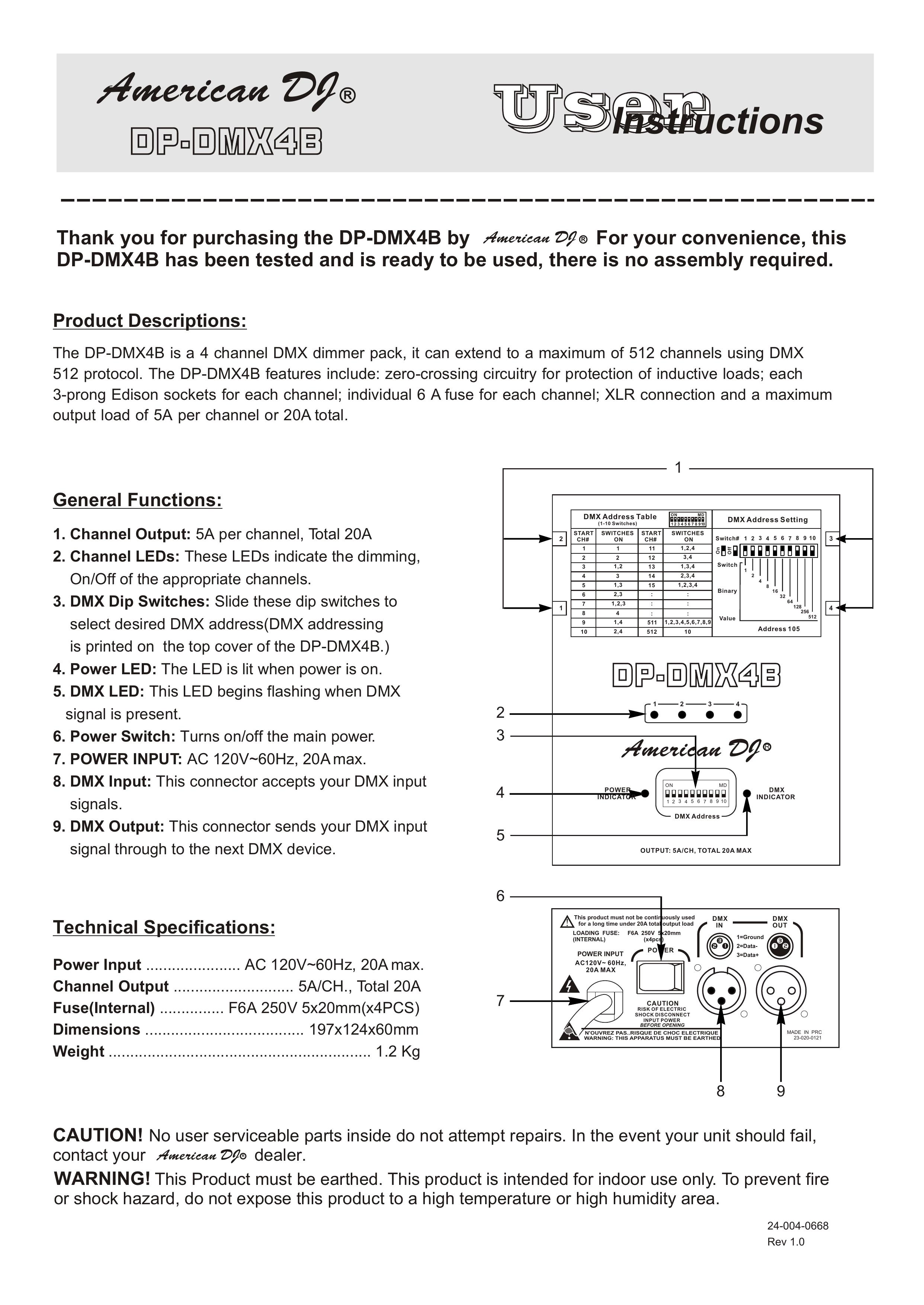 American DJ DP-DMX4B DJ Equipment User Manual (Page 1)