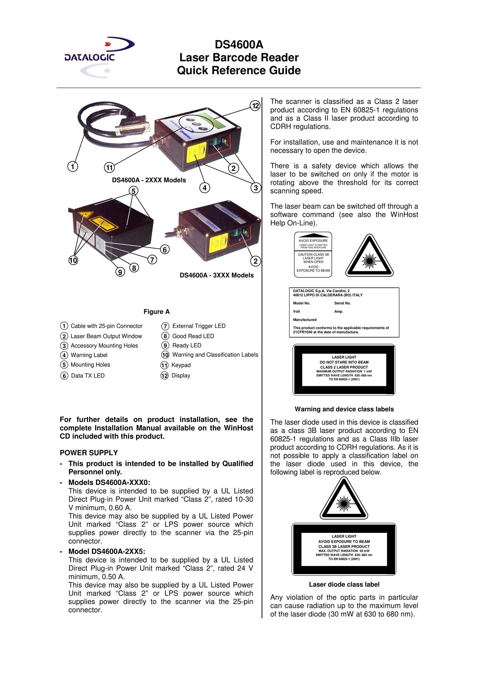 Datalogic Scanning DS4600A Barcode Reader User Manual (Page 1)