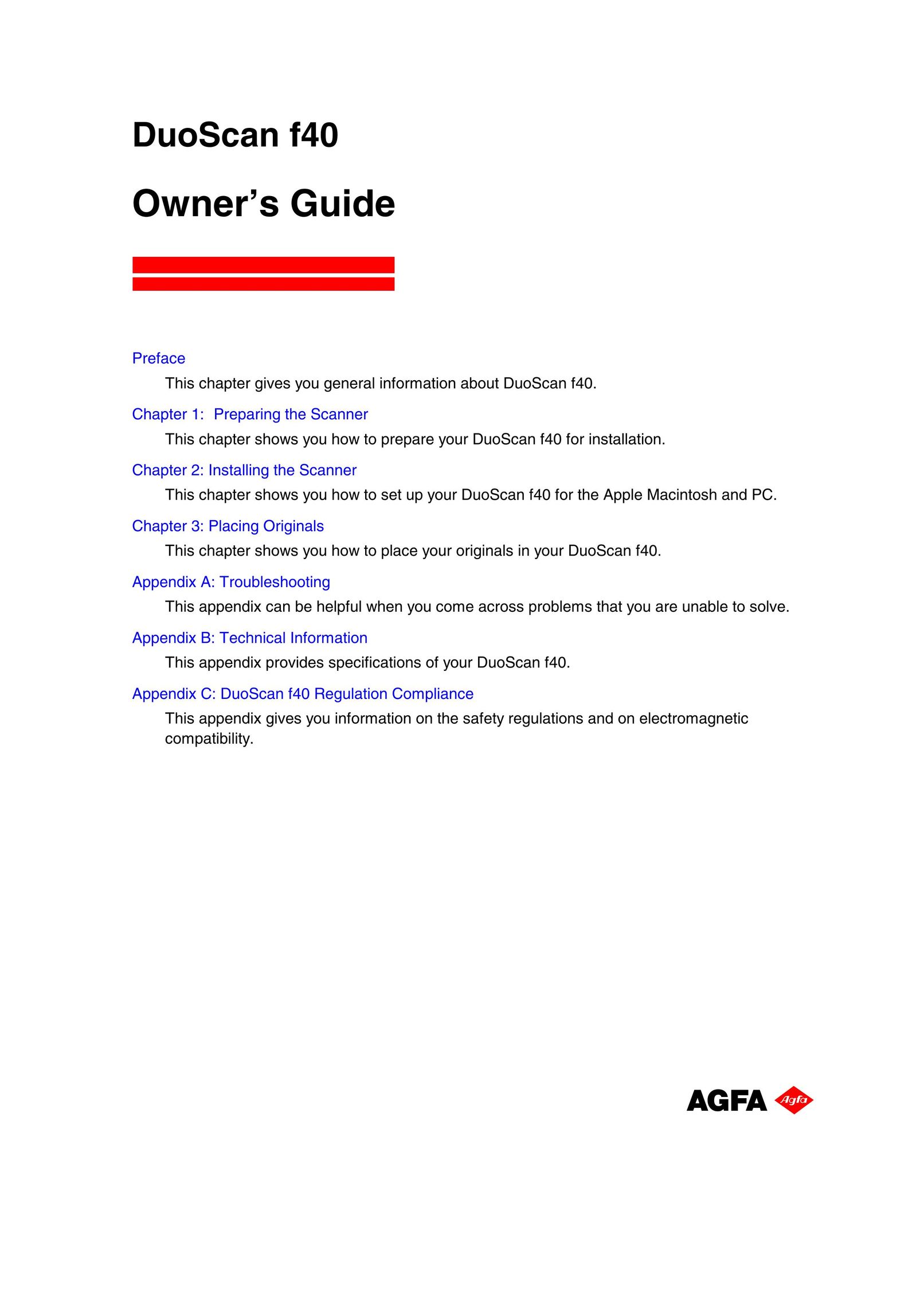 AGFA DuoScan f40 Scanner User Manual (Page 1)
