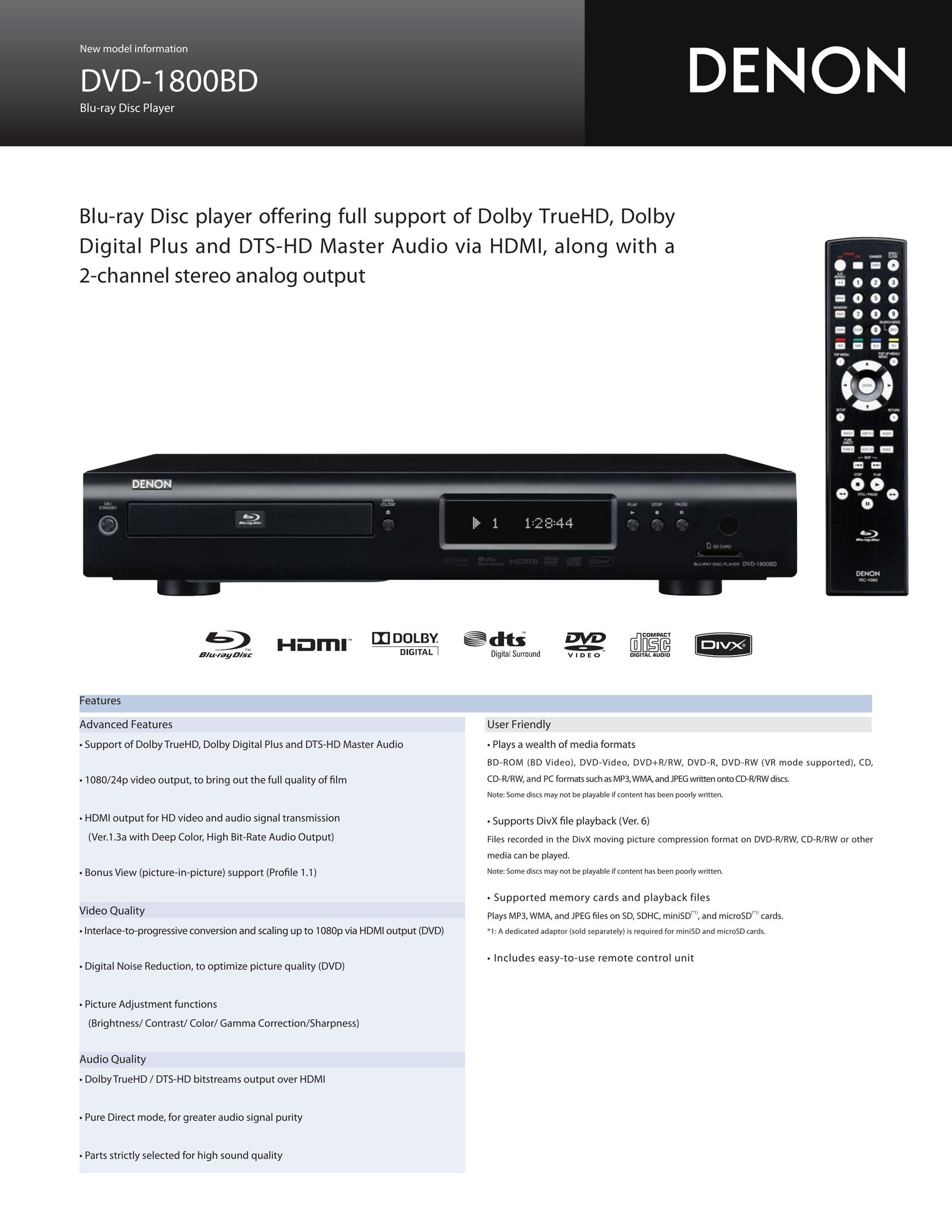 Denon DVD-1800BD Blu-ray Player User Manual (Page 1)