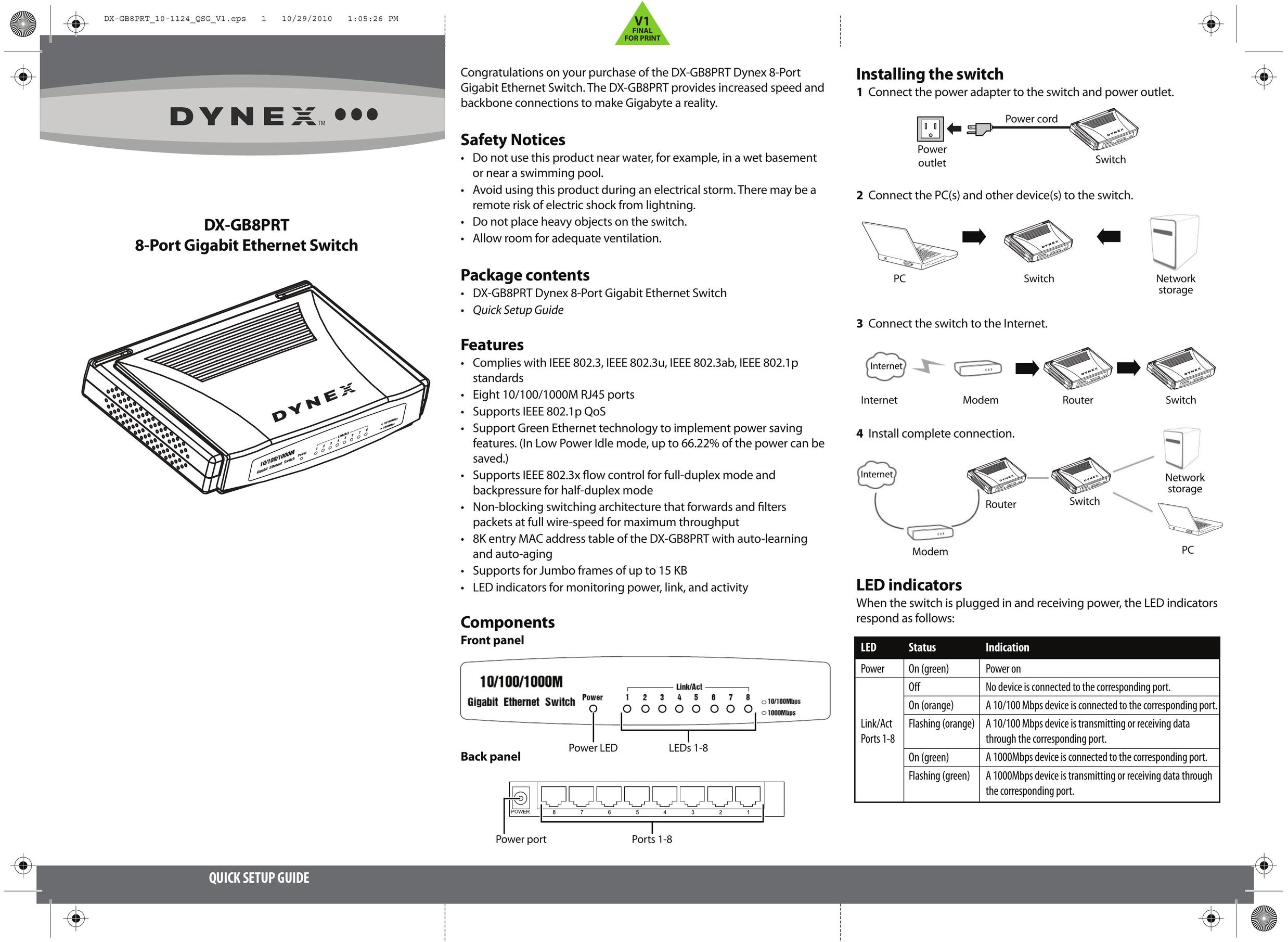 Dynex DX-GB8PRT Switch User Manual (Page 1)