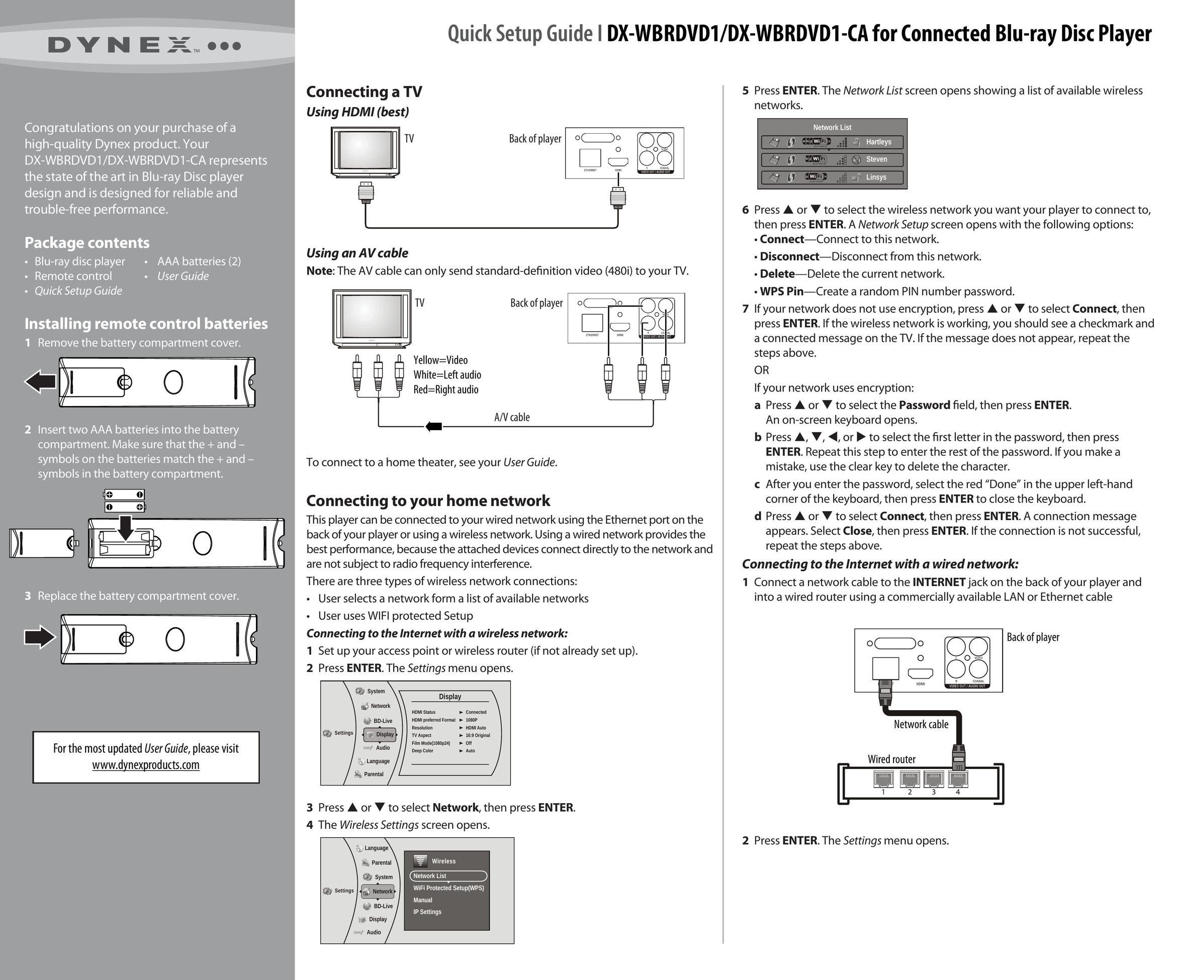 Dynex DX-WBRDVD1 Blu-ray Player User Manual (Page 1)