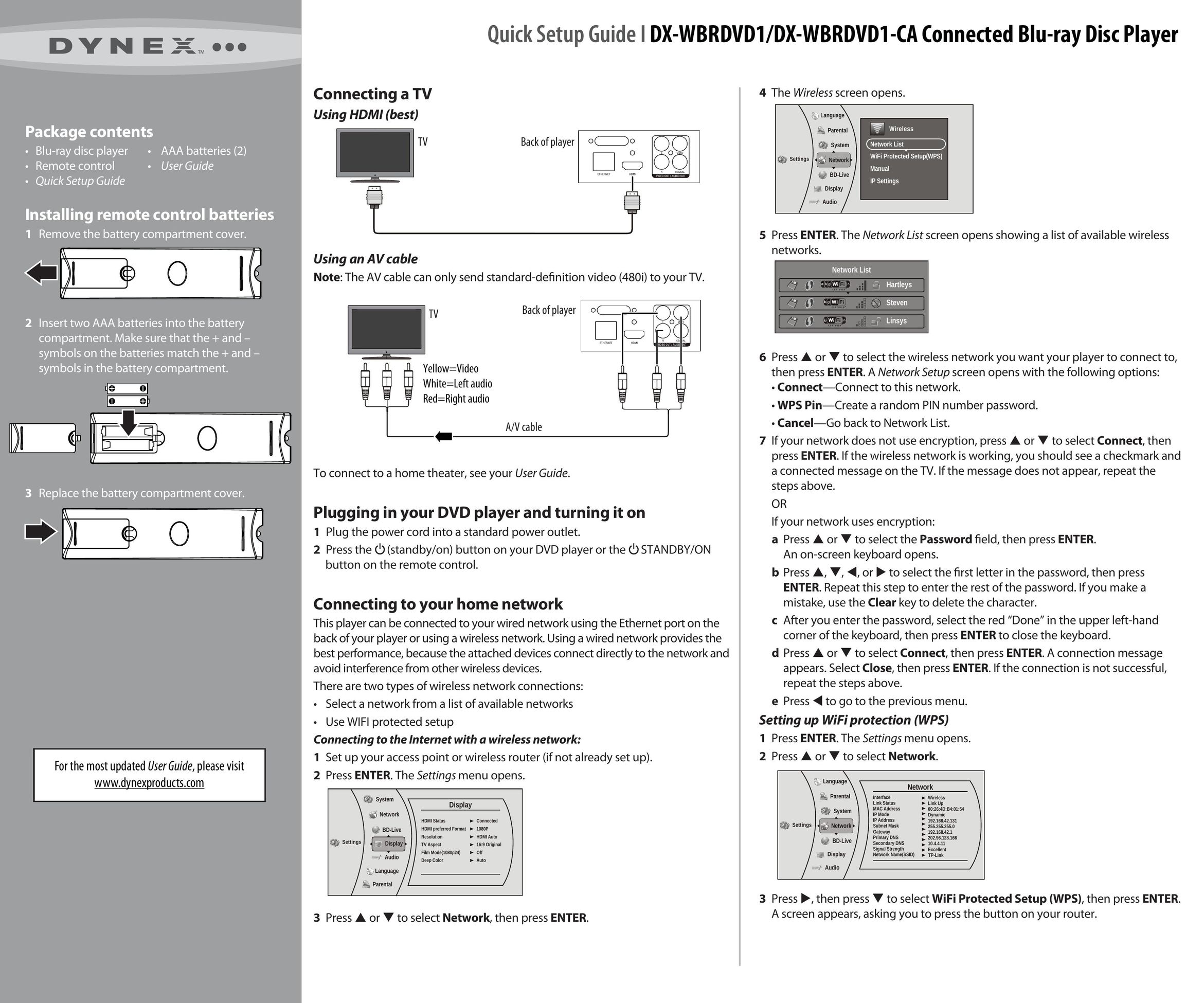 Dynex DX-WBRDVD1-CA Blu-ray Player User Manual (Page 1)