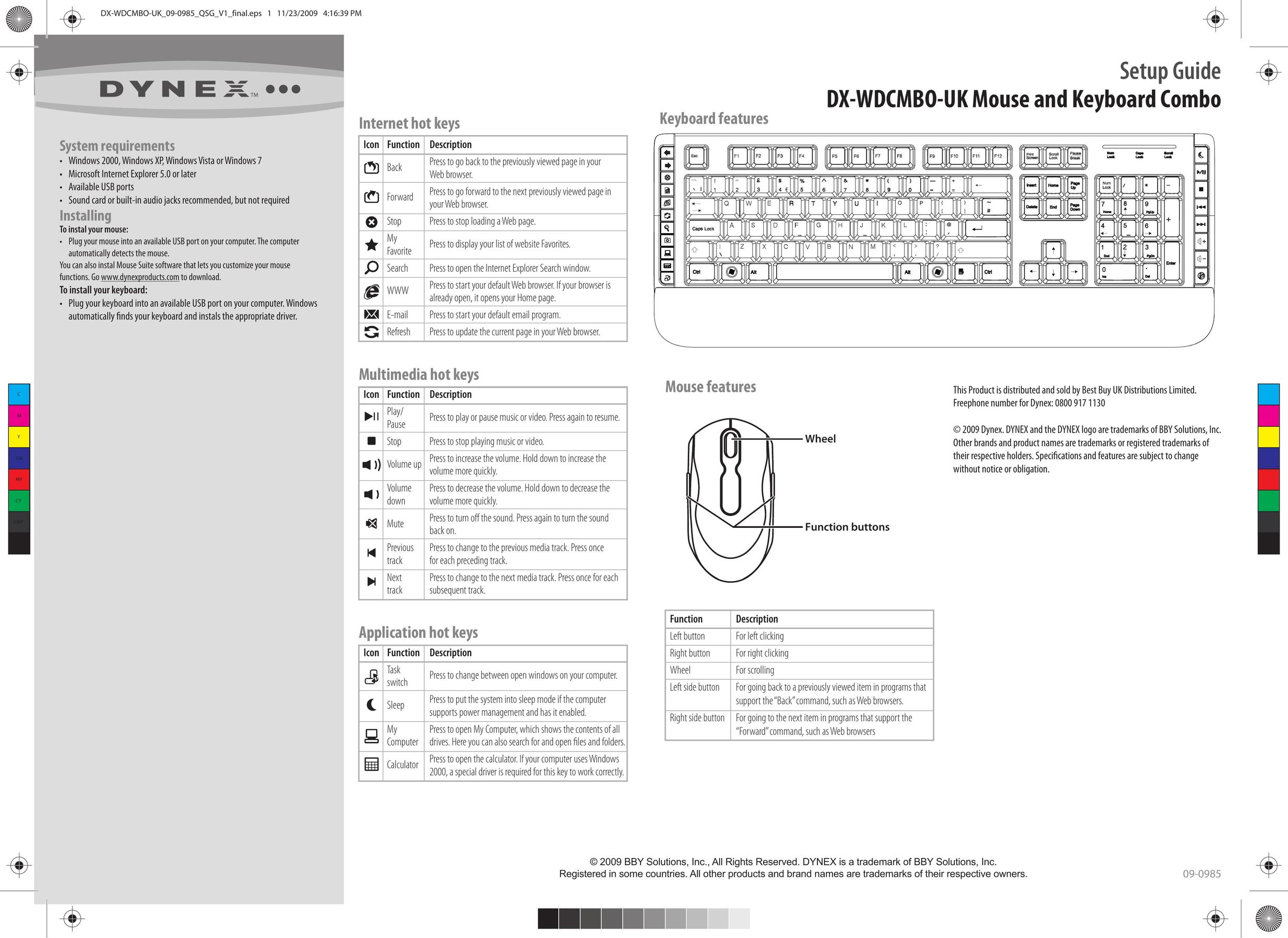 Dynex DX-WDCMBO-UK Computer Keyboard User Manual (Page 1)