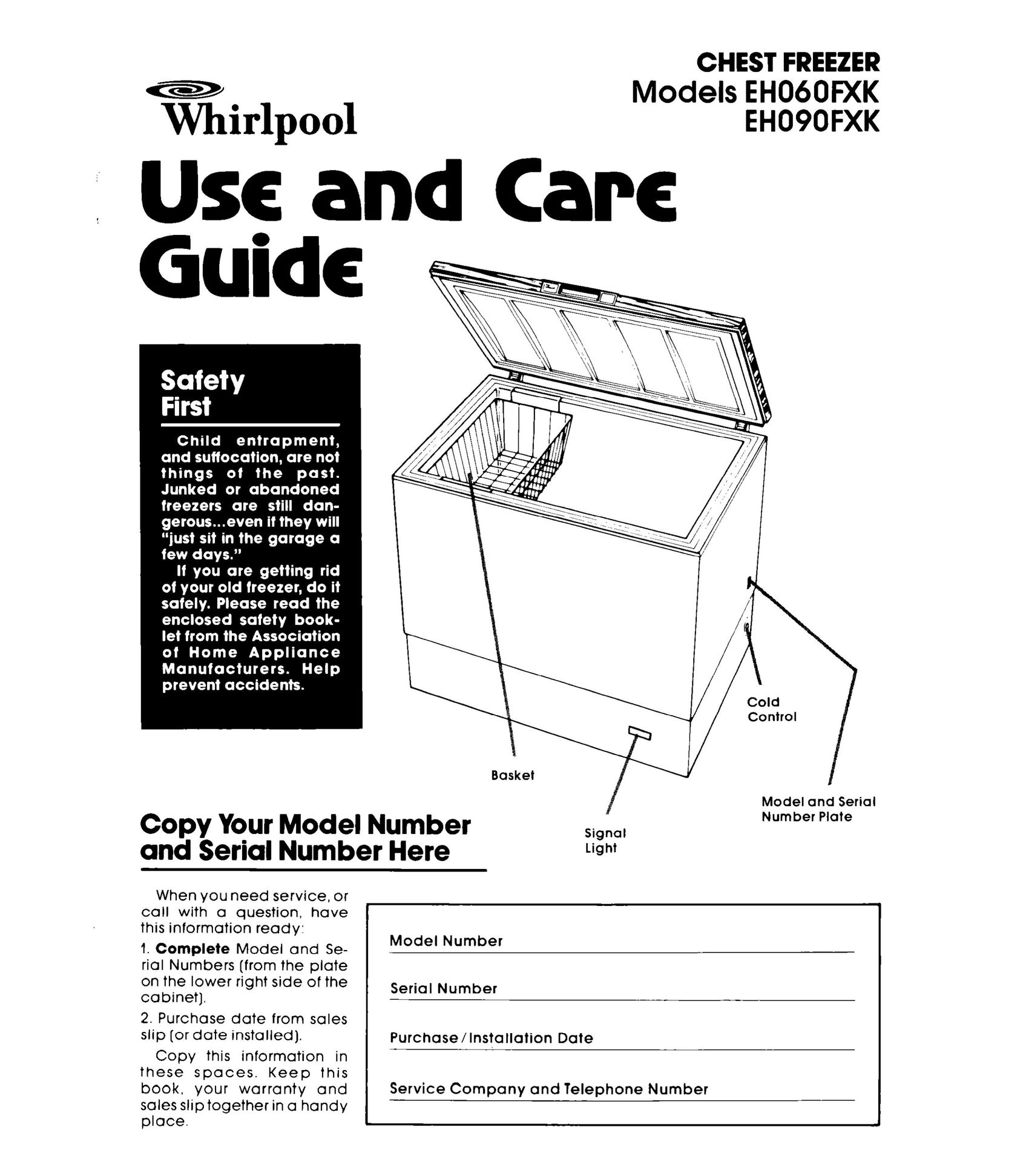 Whirlpool EH090FXK Freezer User Manual (Page 1)