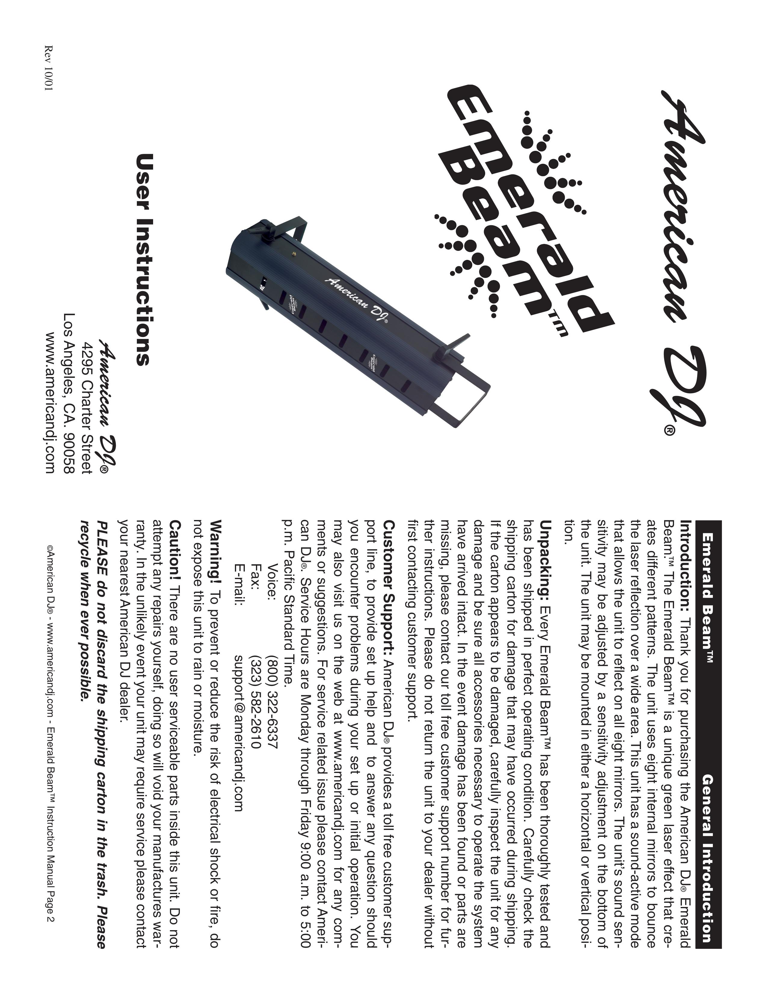 American DJ Emrald Beam DJ Equipment User Manual (Page 1)
