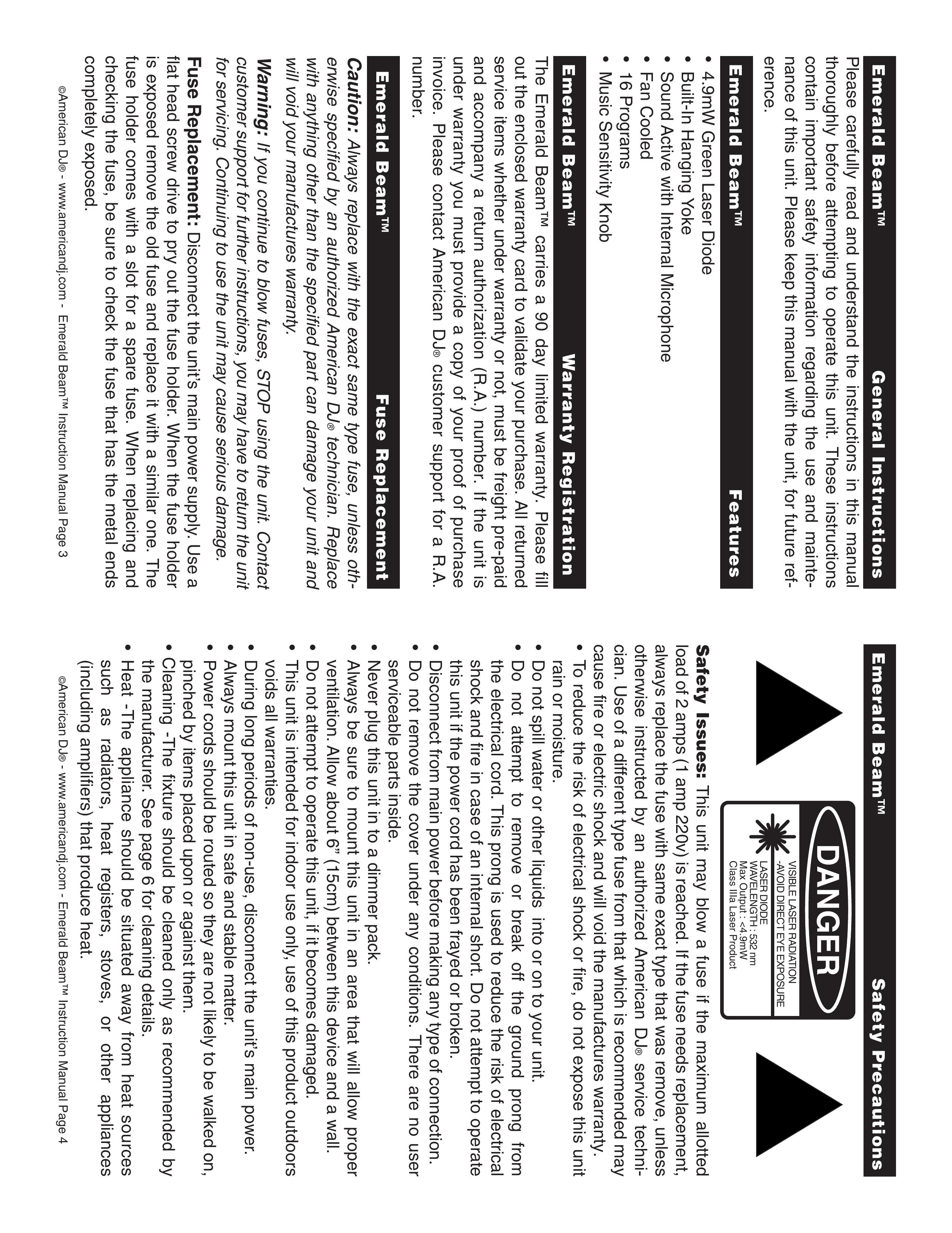 American DJ Emrald Beam DJ Equipment User Manual (Page 2)