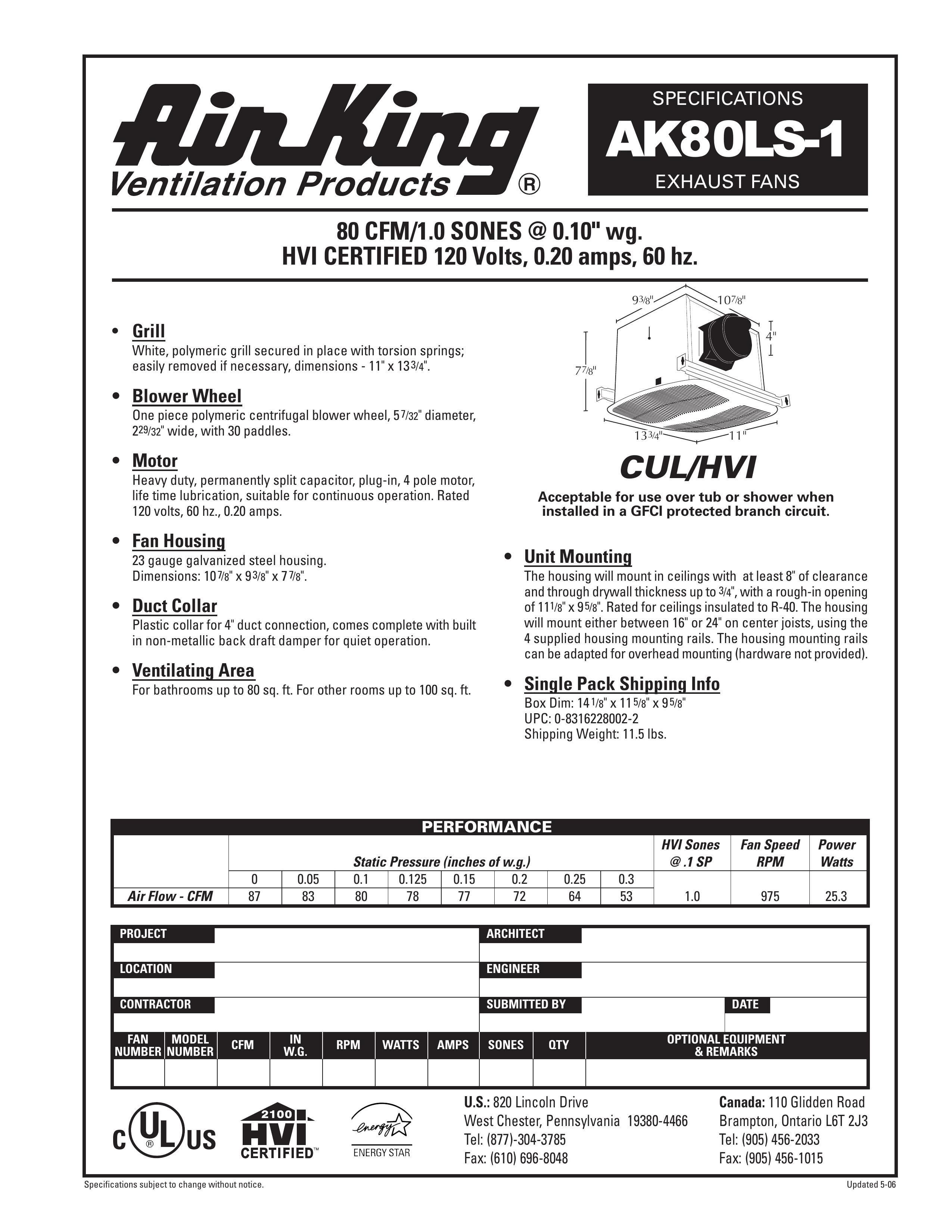 Air King AK80LS-1 Blower User Manual (Page 1)