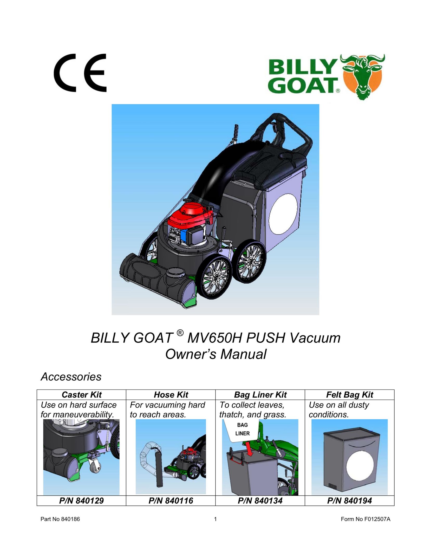 Billy Goat F012507A Vacuum Cleaner User Manual (Page 1)