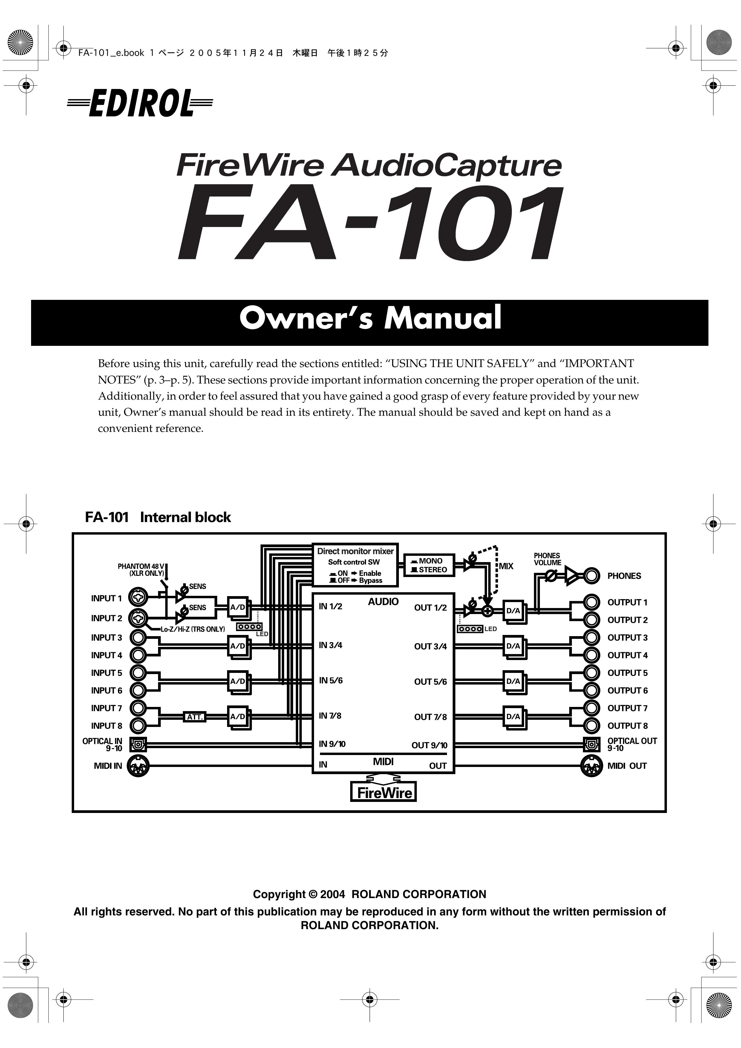 Edirol FA-101 Musical Instrument User Manual (Page 1)