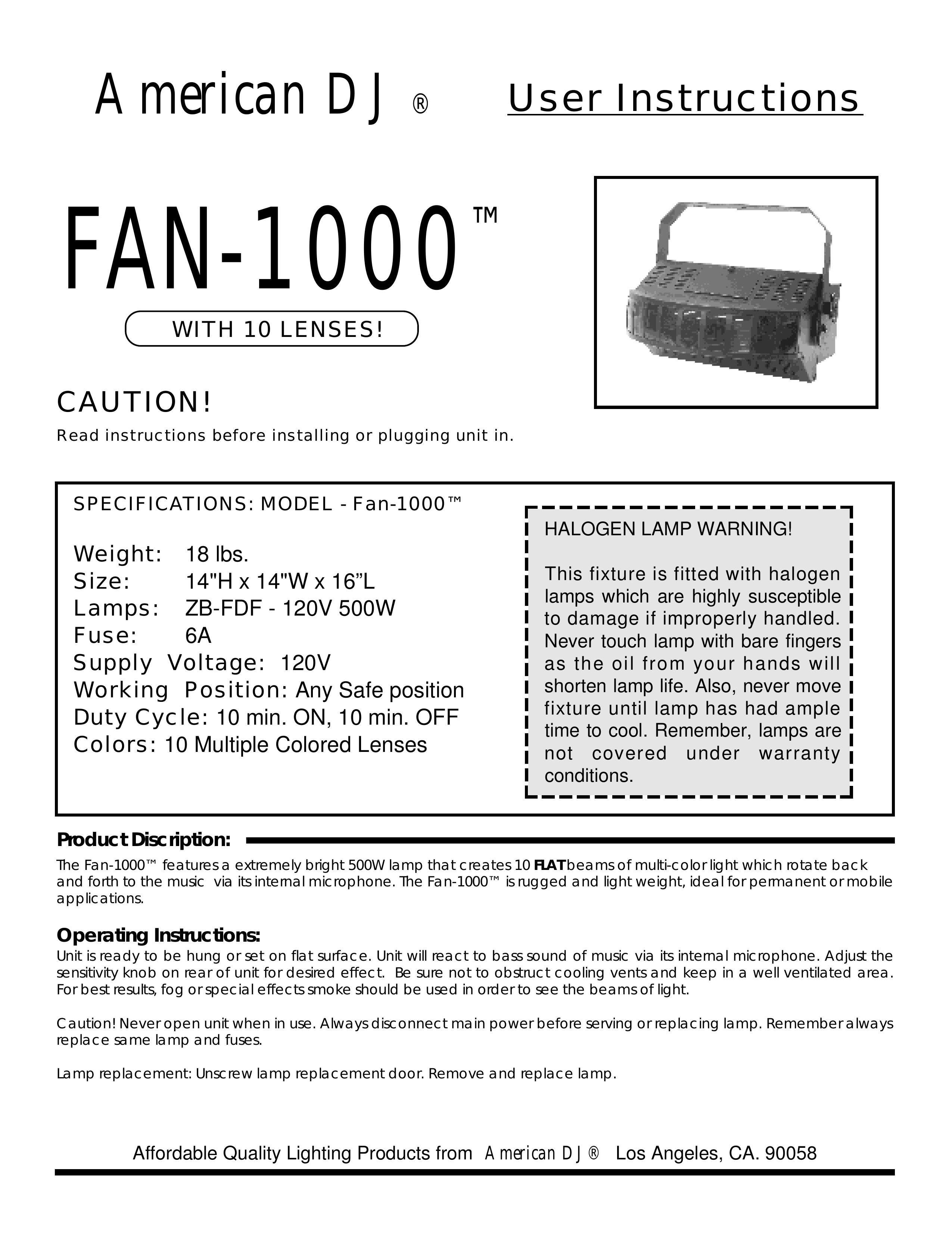 American DJ Fan-1000 DJ Equipment User Manual (Page 1)