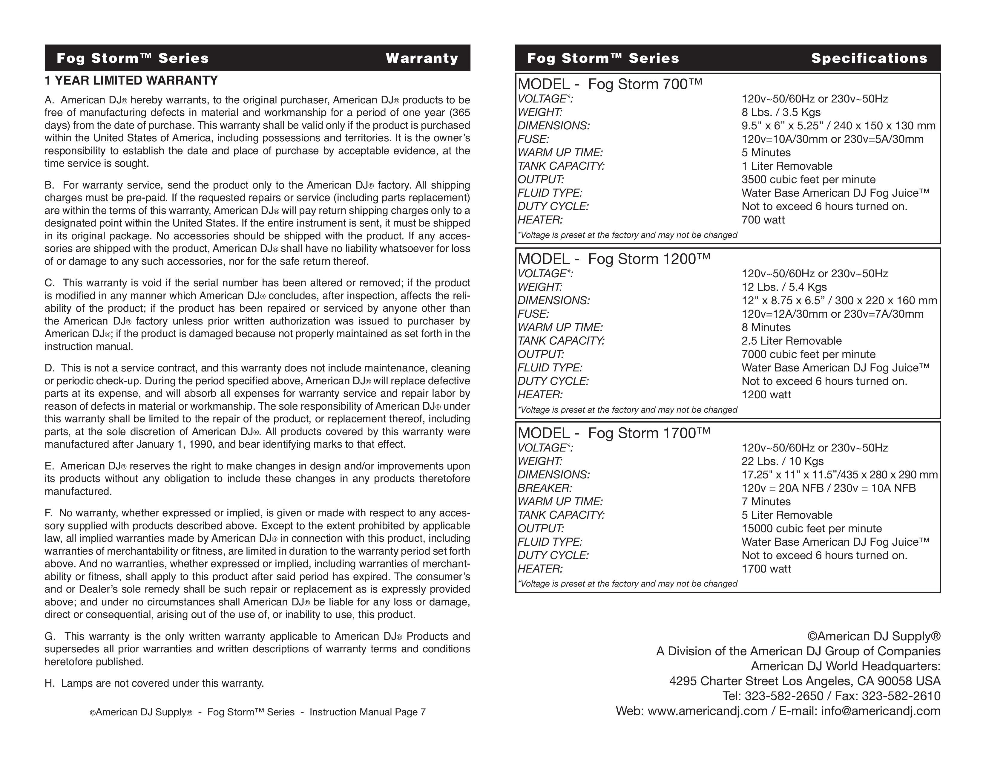 American DJ Fog Storm Series DJ Equipment User Manual (Page 4)