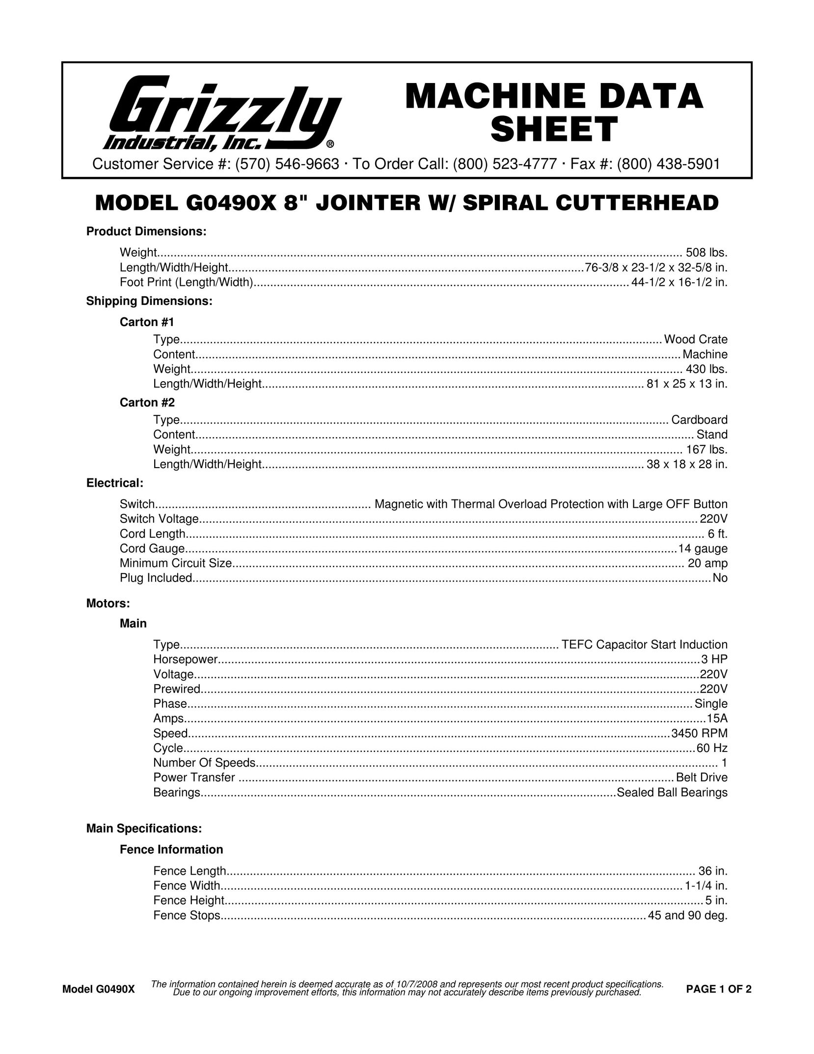 Grizzly G0490X Biscuit Joiner User Manual (Page 1)