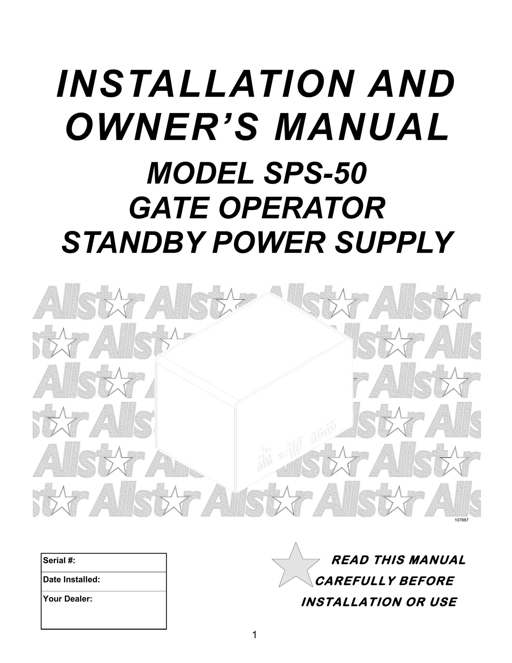 Allstar Products Group Gate Operator Standby Power Supply Power Supply User Manual (Page 1)
