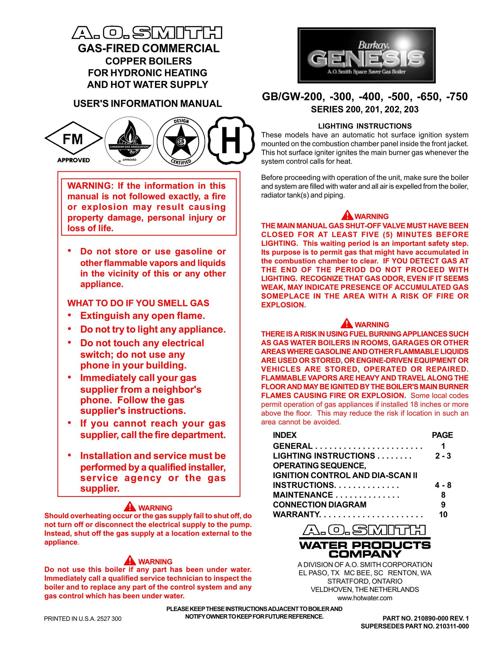 A.O. Smith GB/GW-400 Boiler User Manual (Page 1)