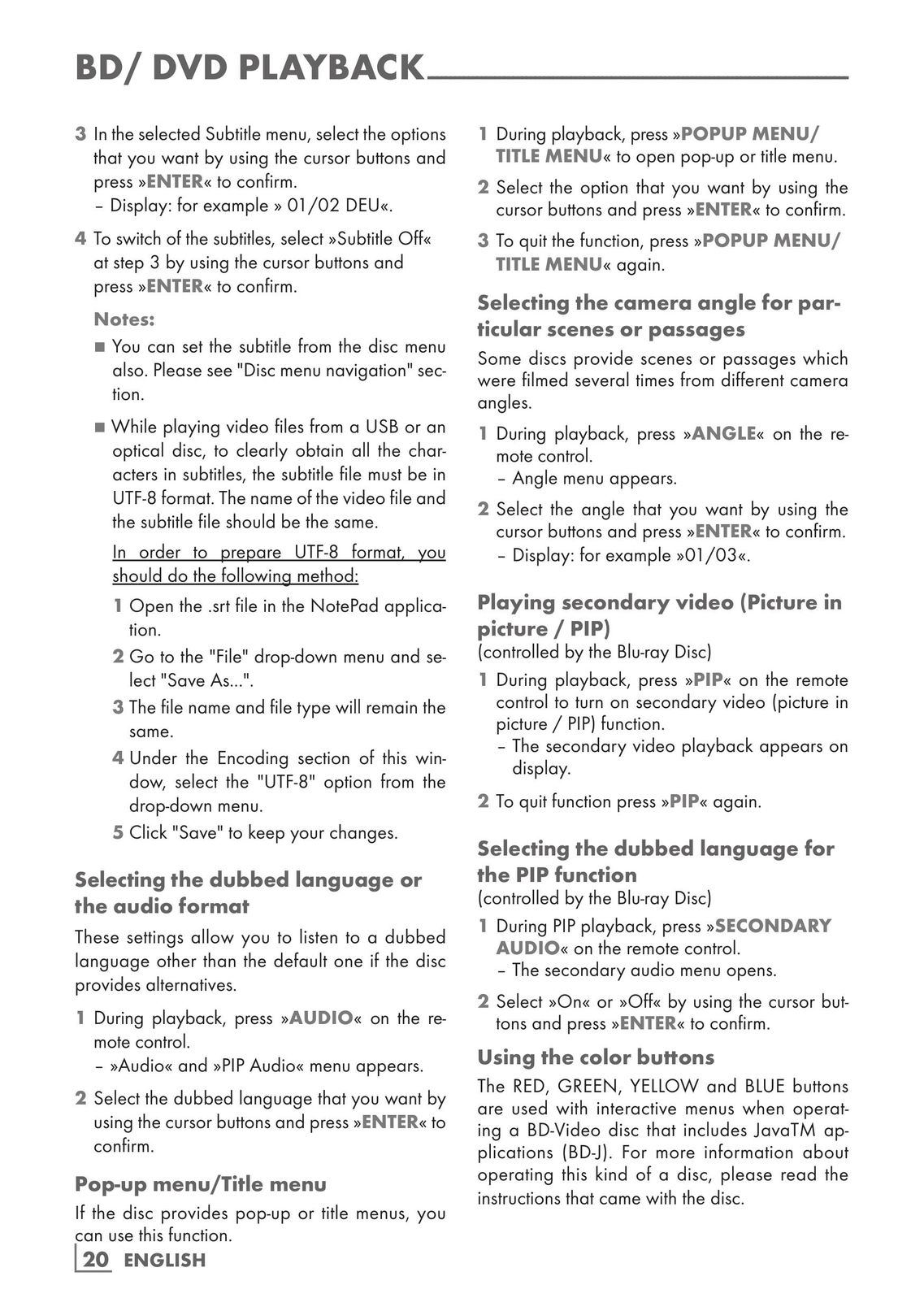 Grundig GBP 6000 2D Blu-ray Player User Manual (Page 20)