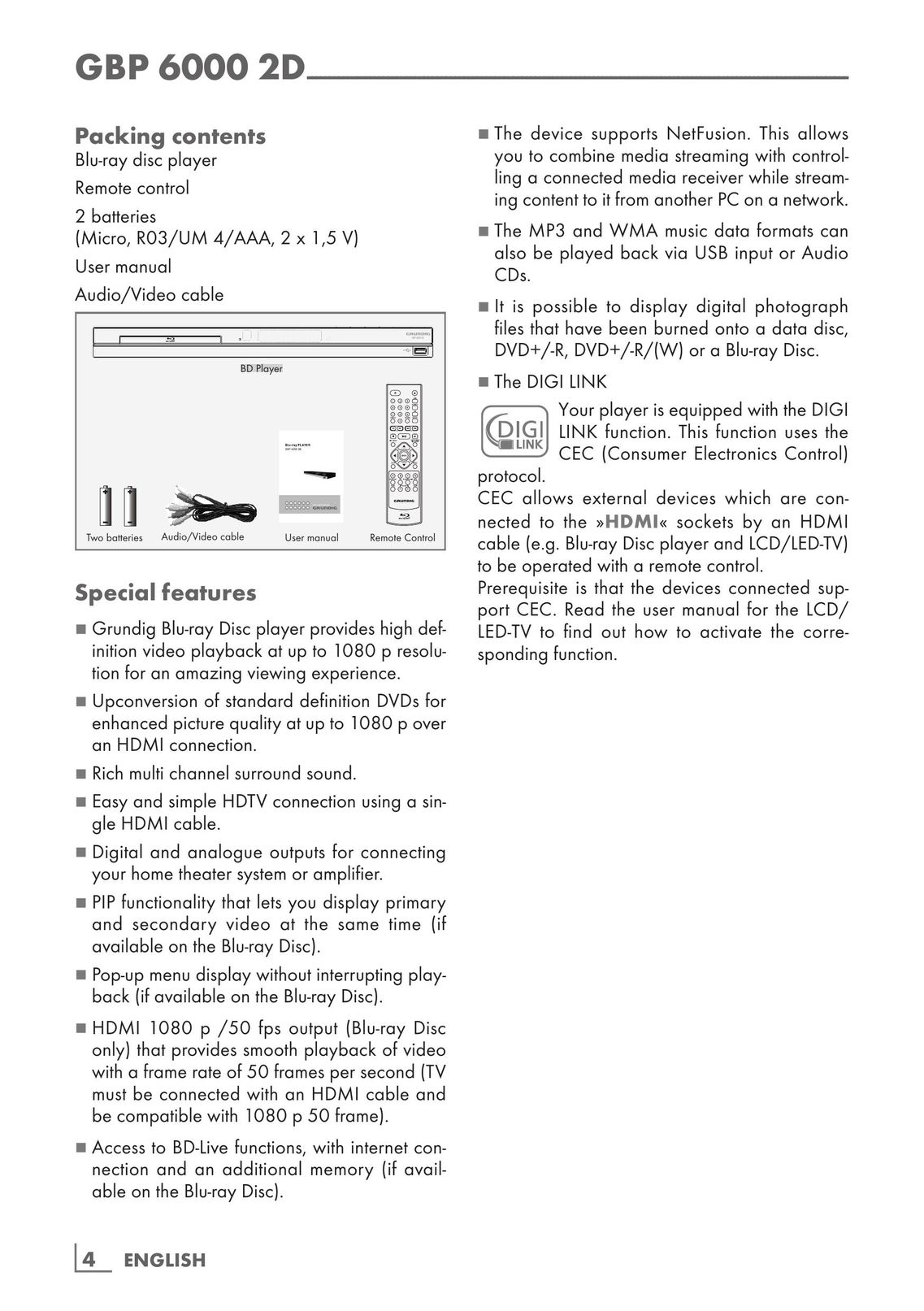 Grundig GBP 6000 2D Blu-ray Player User Manual (Page 4)