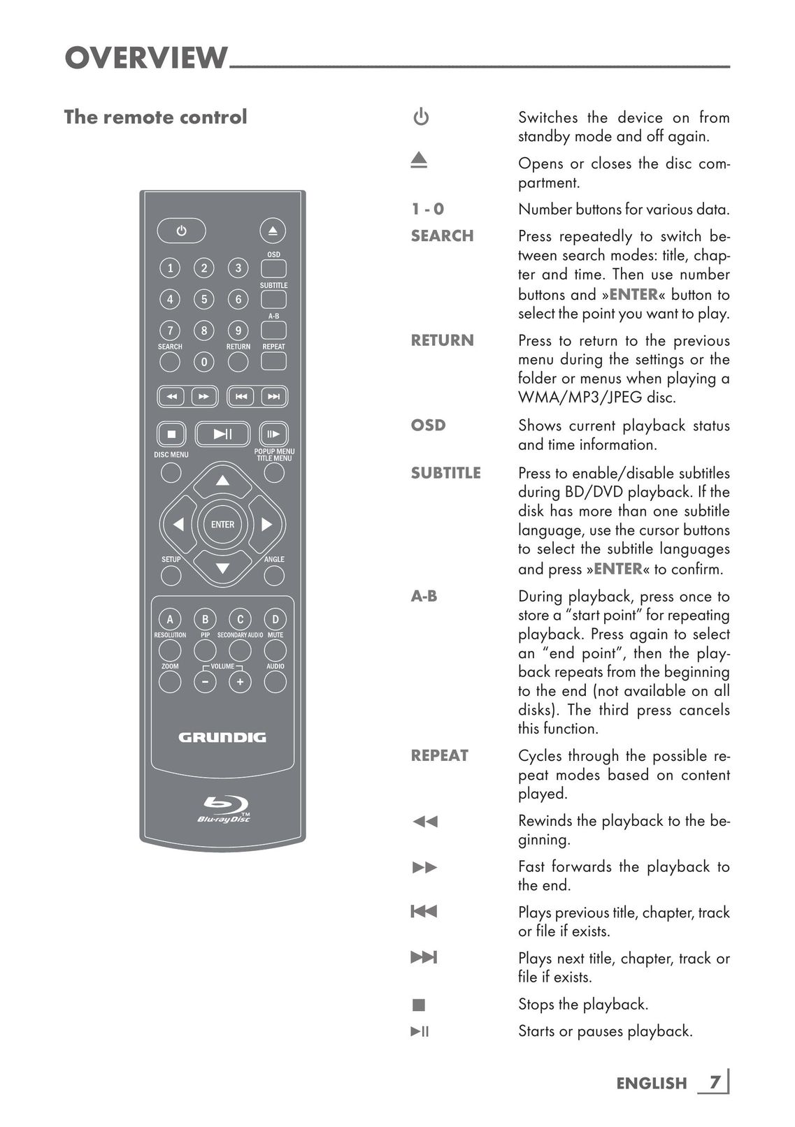 Grundig GBP 6000 2D Blu-ray Player User Manual (Page 7)