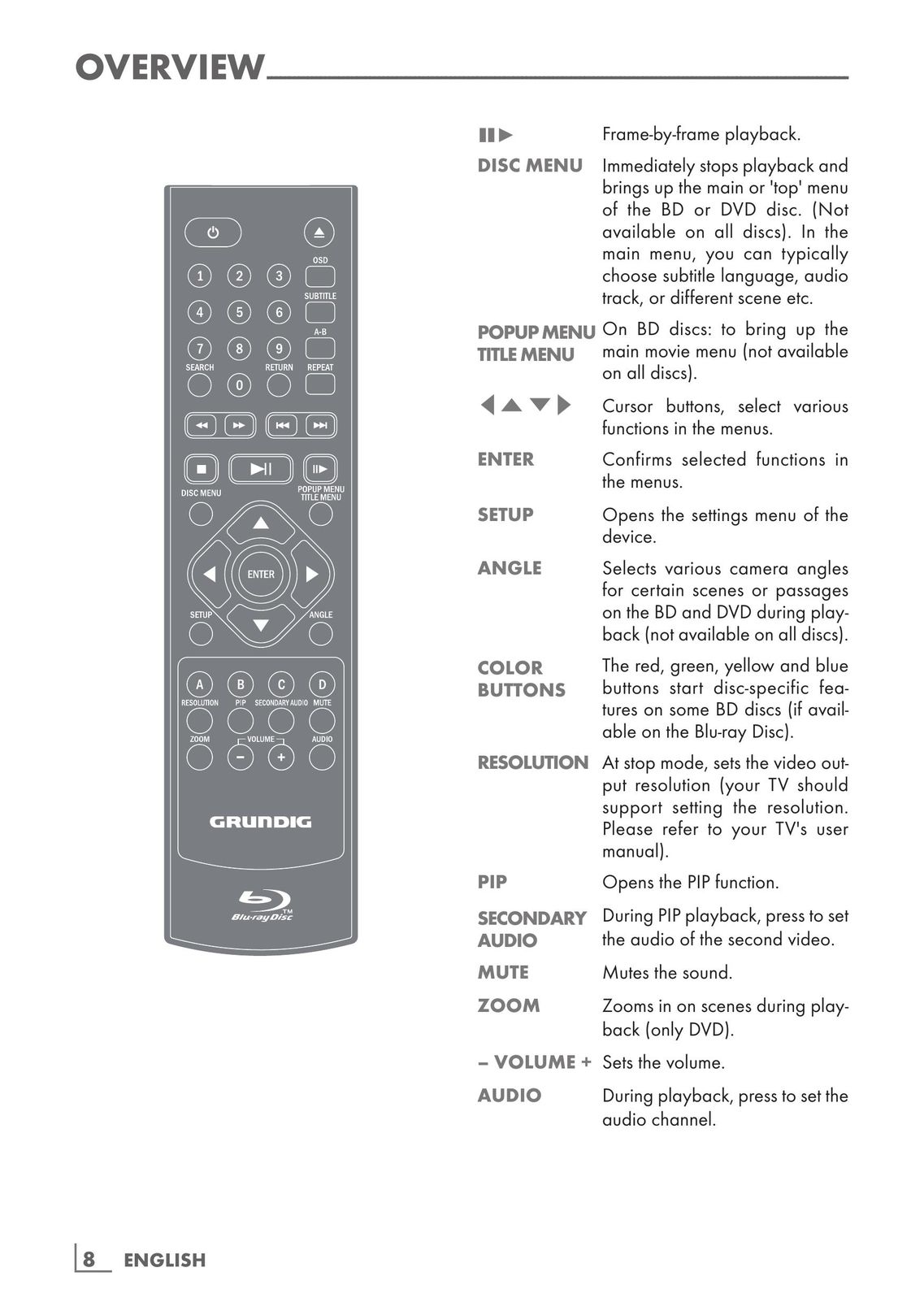 Grundig GBP 6000 2D Blu-ray Player User Manual (Page 8)