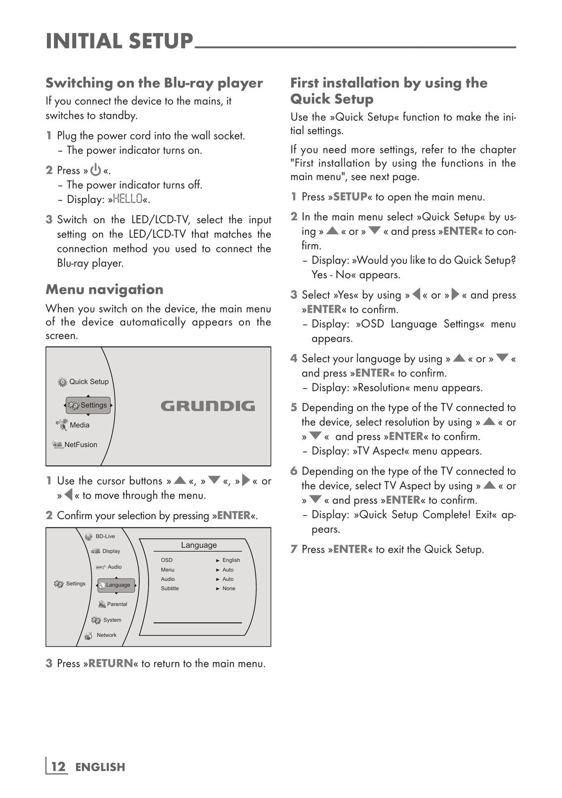Grundig GBP 7000 3D Blu-ray Player User Manual (Page 12)