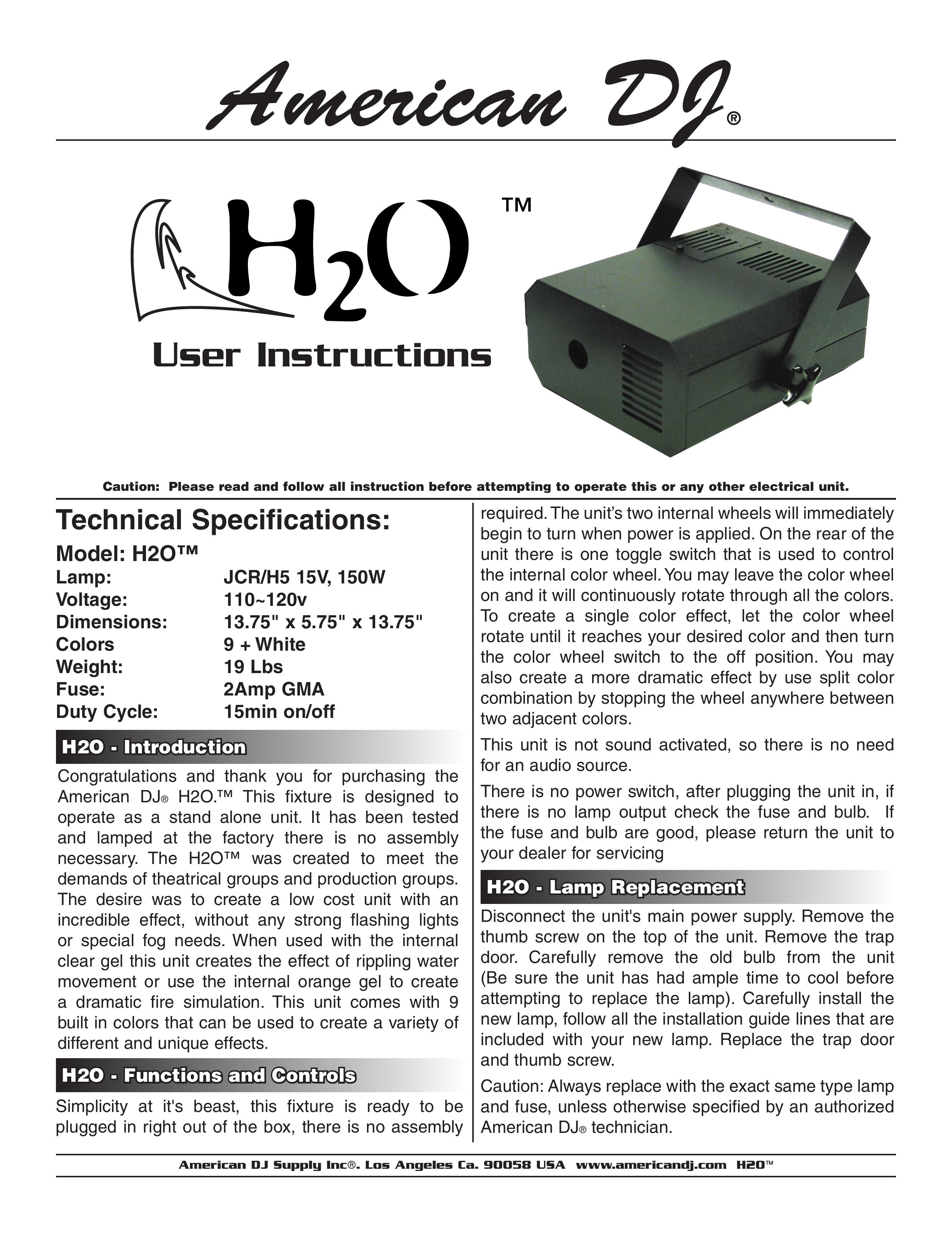American DJ H2O DJ Equipment User Manual (Page 1)